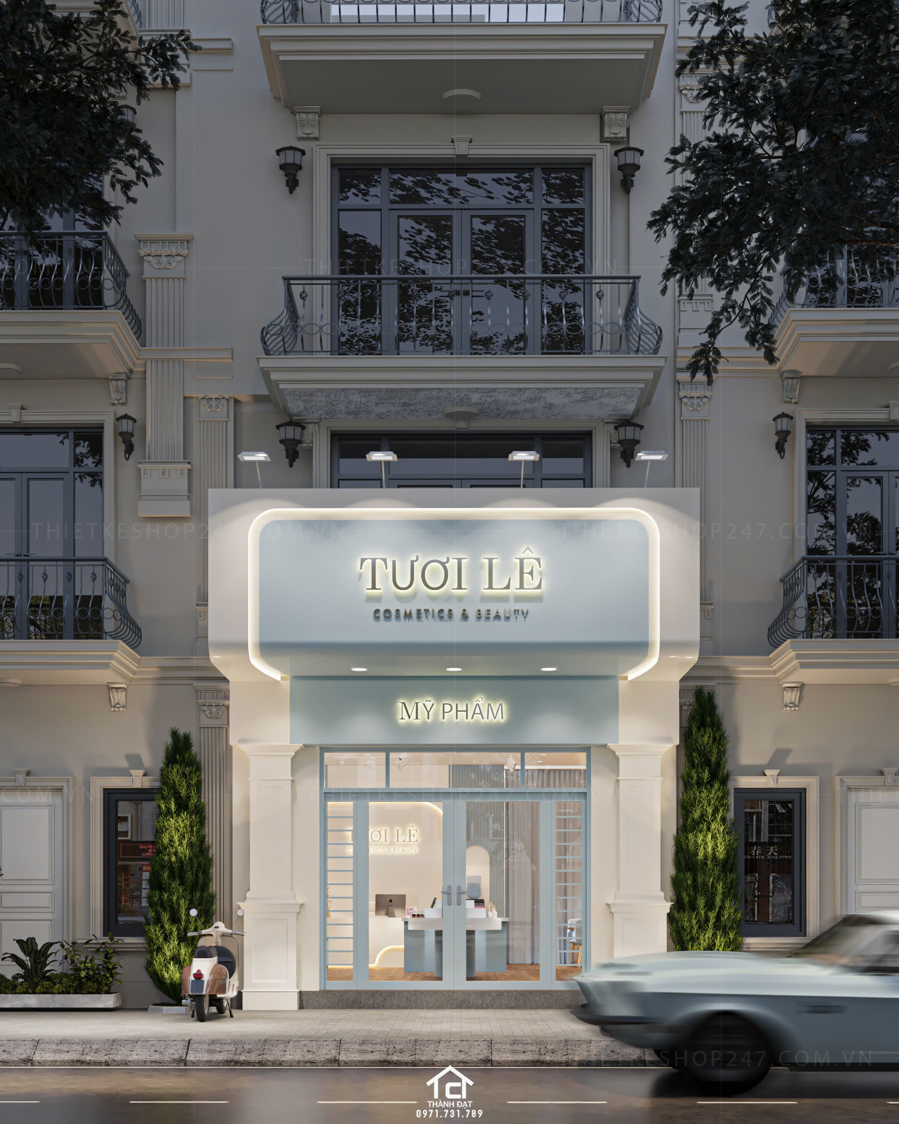 thiết kế shop mỹ phẩm đẹp và sang