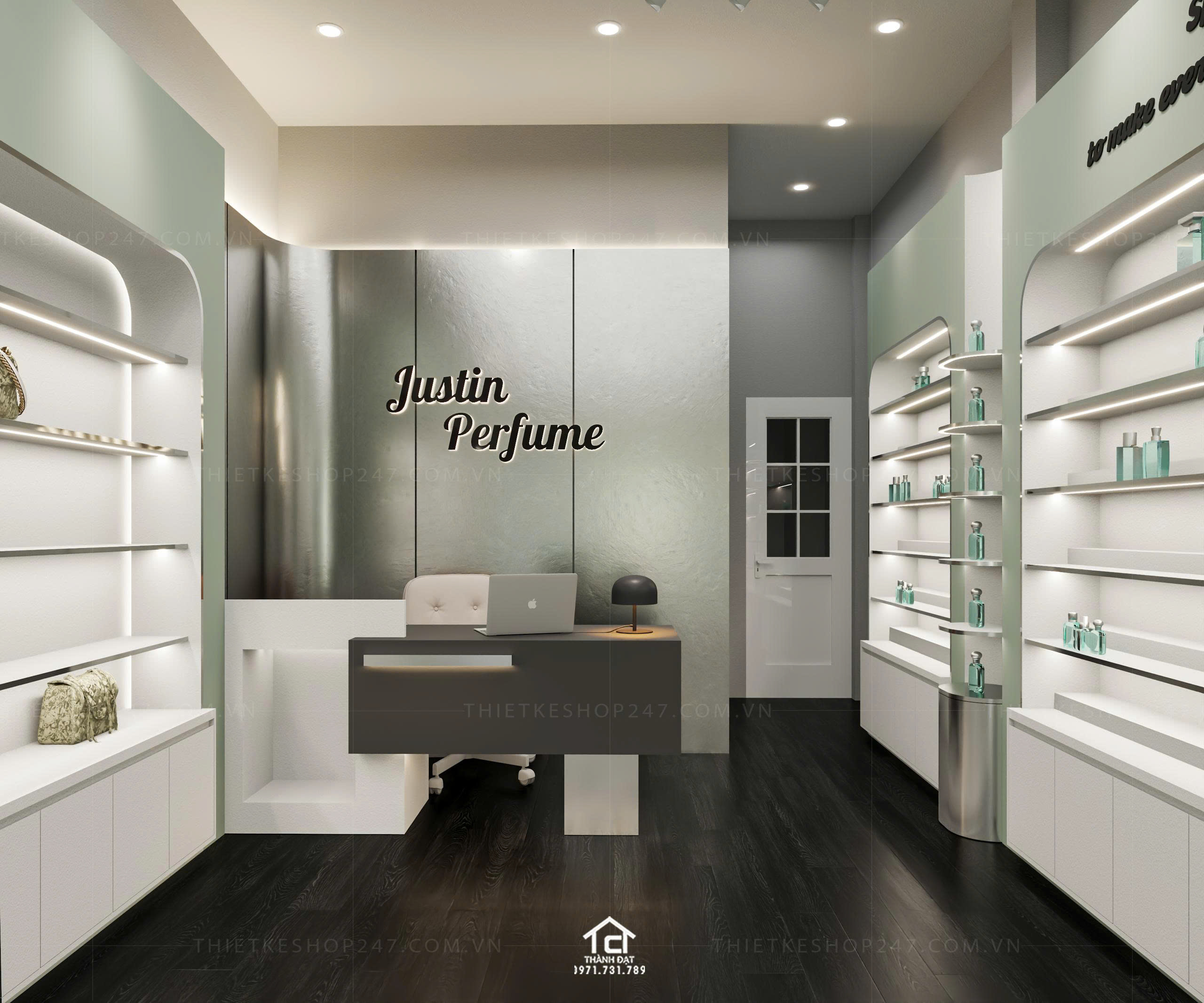 thiết kế shop mỹ phẩm, nước hoa đẹp ấn tượng