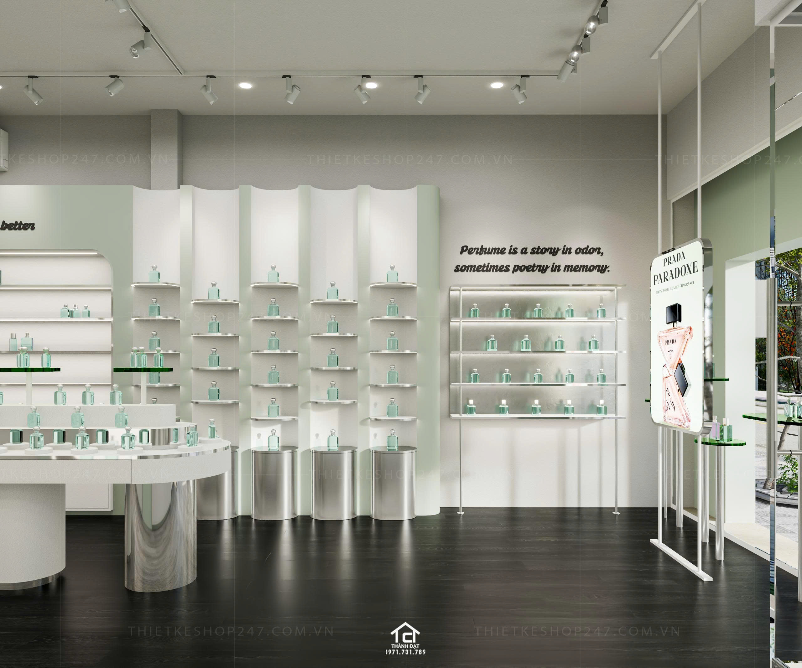 thiết kế shop mỹ phẩm, nước hoa đẹp hài hòa