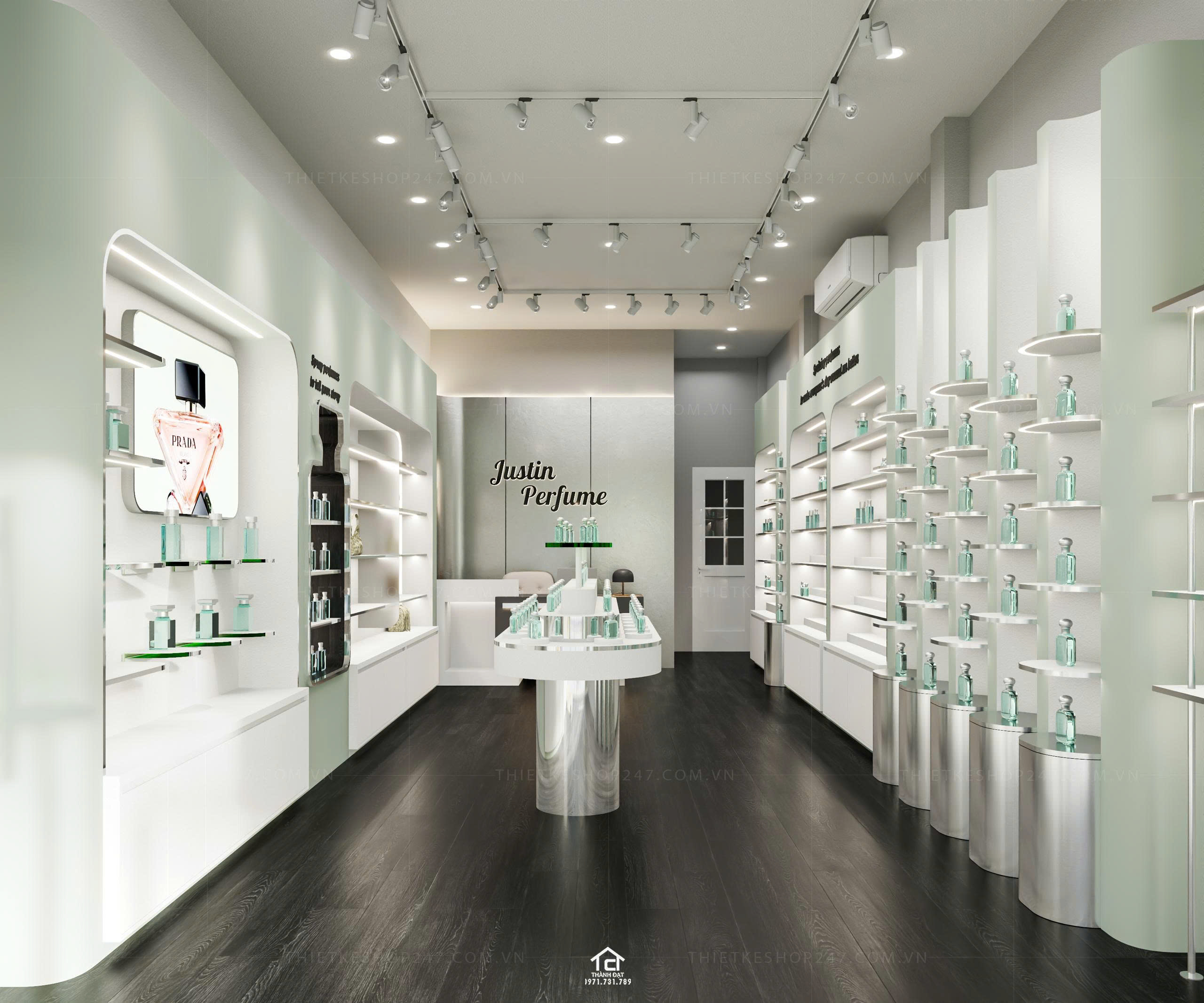 thiết kế shop mỹ phẩm, nước hoa đẹp hiện đại