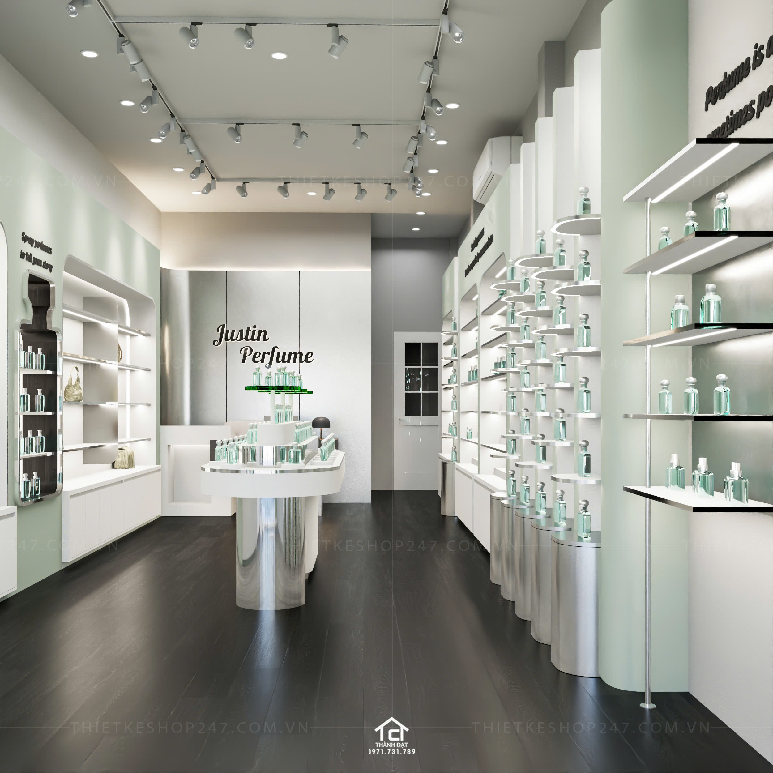 thiết kế shop mỹ phẩm, nước hoa đẹp lung linh