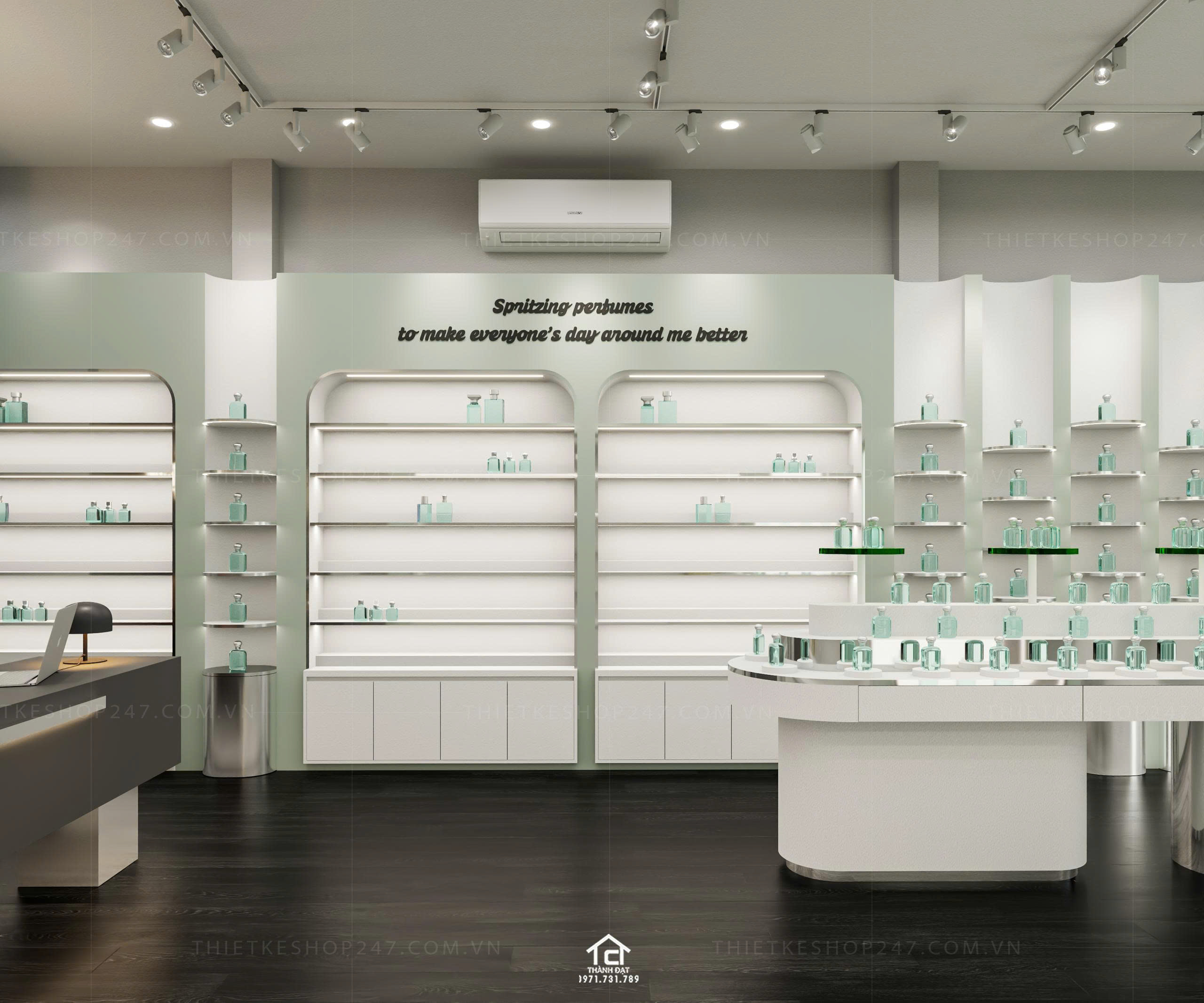 thiết kế shop mỹ phẩm, nước hoa đẹp màu sắc