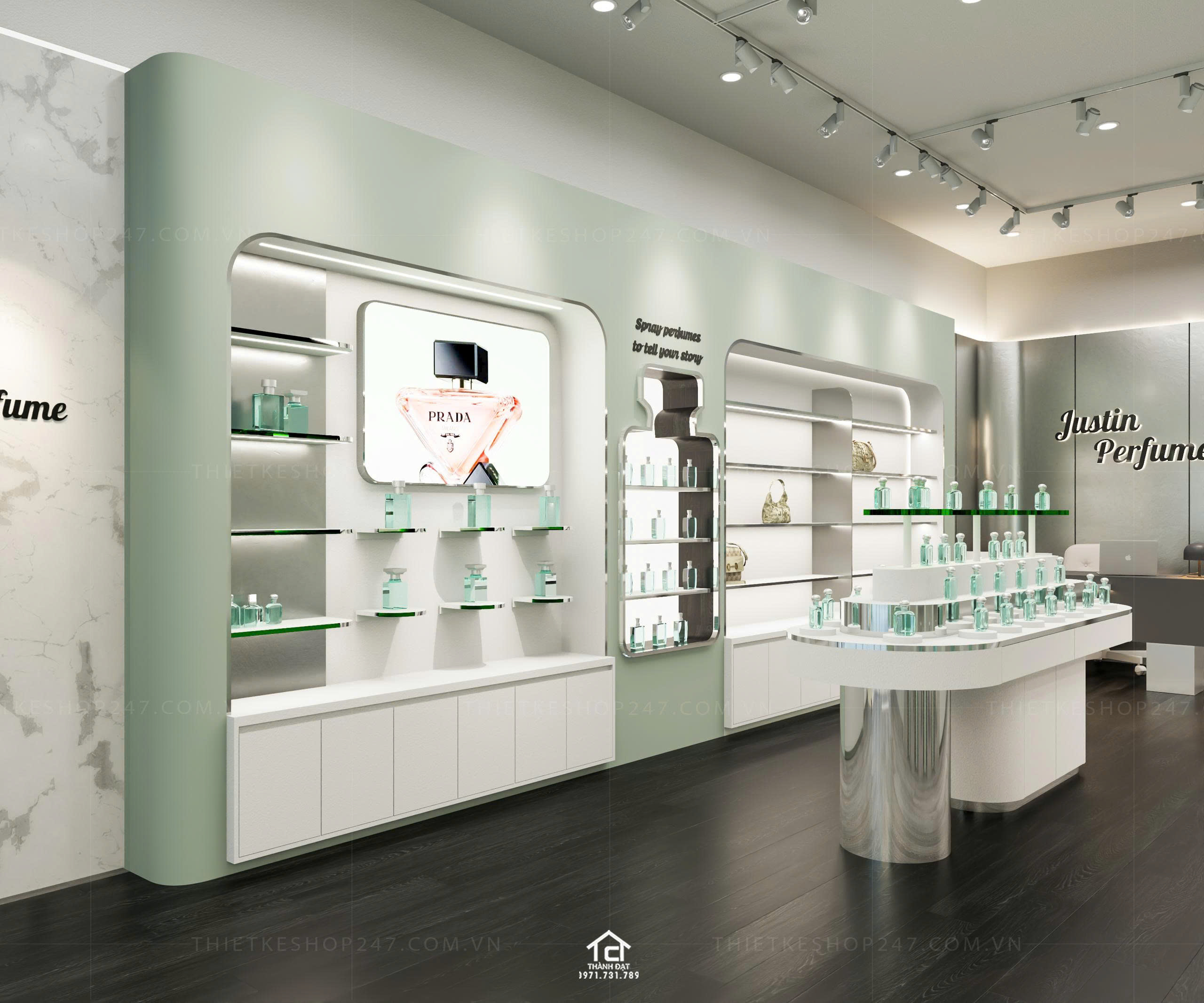 thiết kế shop mỹ phẩm, nước hoa đẹp năng động