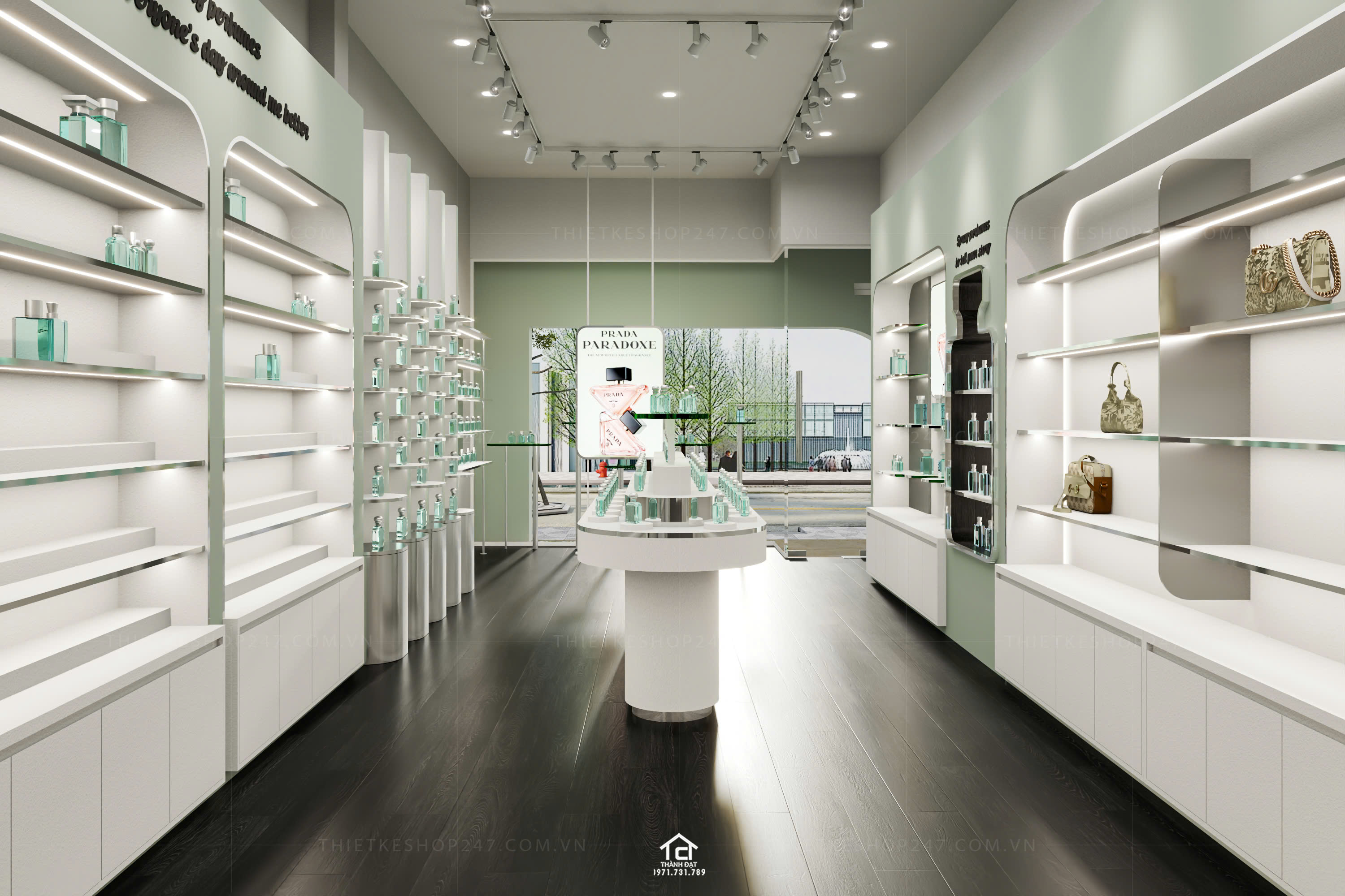 thiết kế shop mỹ phẩm, nước hoa đẹp nổi bật