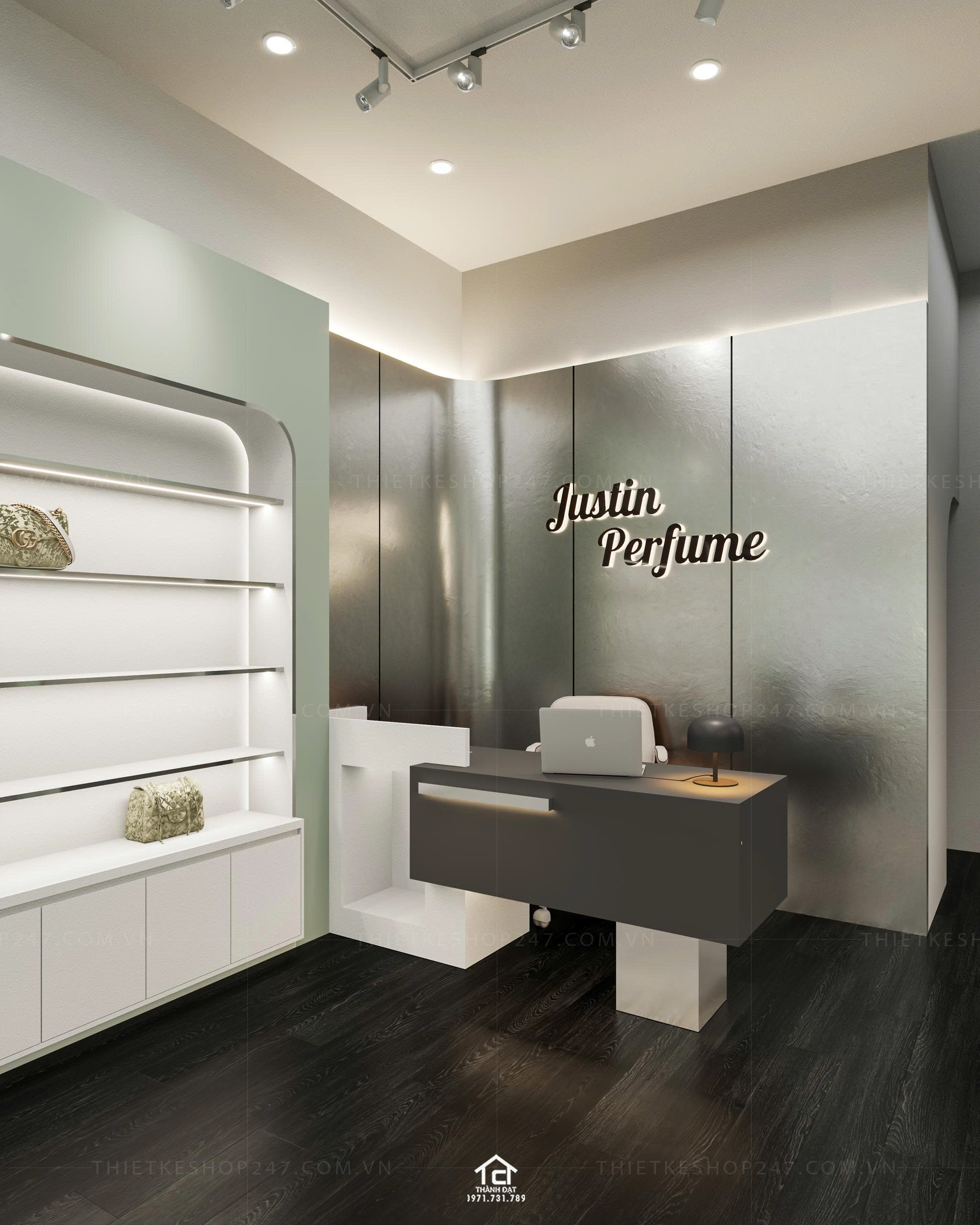 thiết kế shop mỹ phẩm, nước hoa đẹp nữ tính