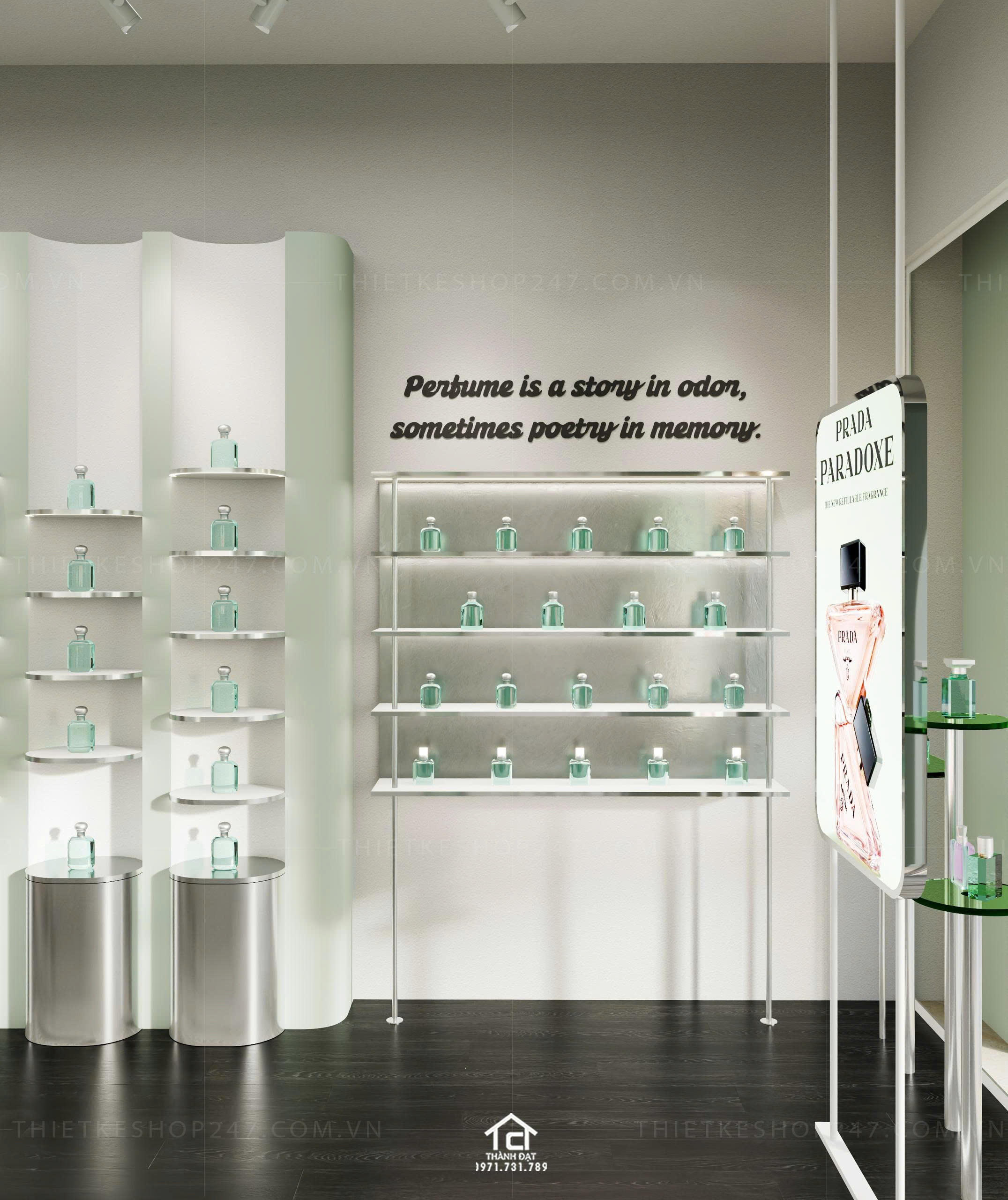 thiết kế shop mỹ phẩm, nước hoa đẹp phong cách