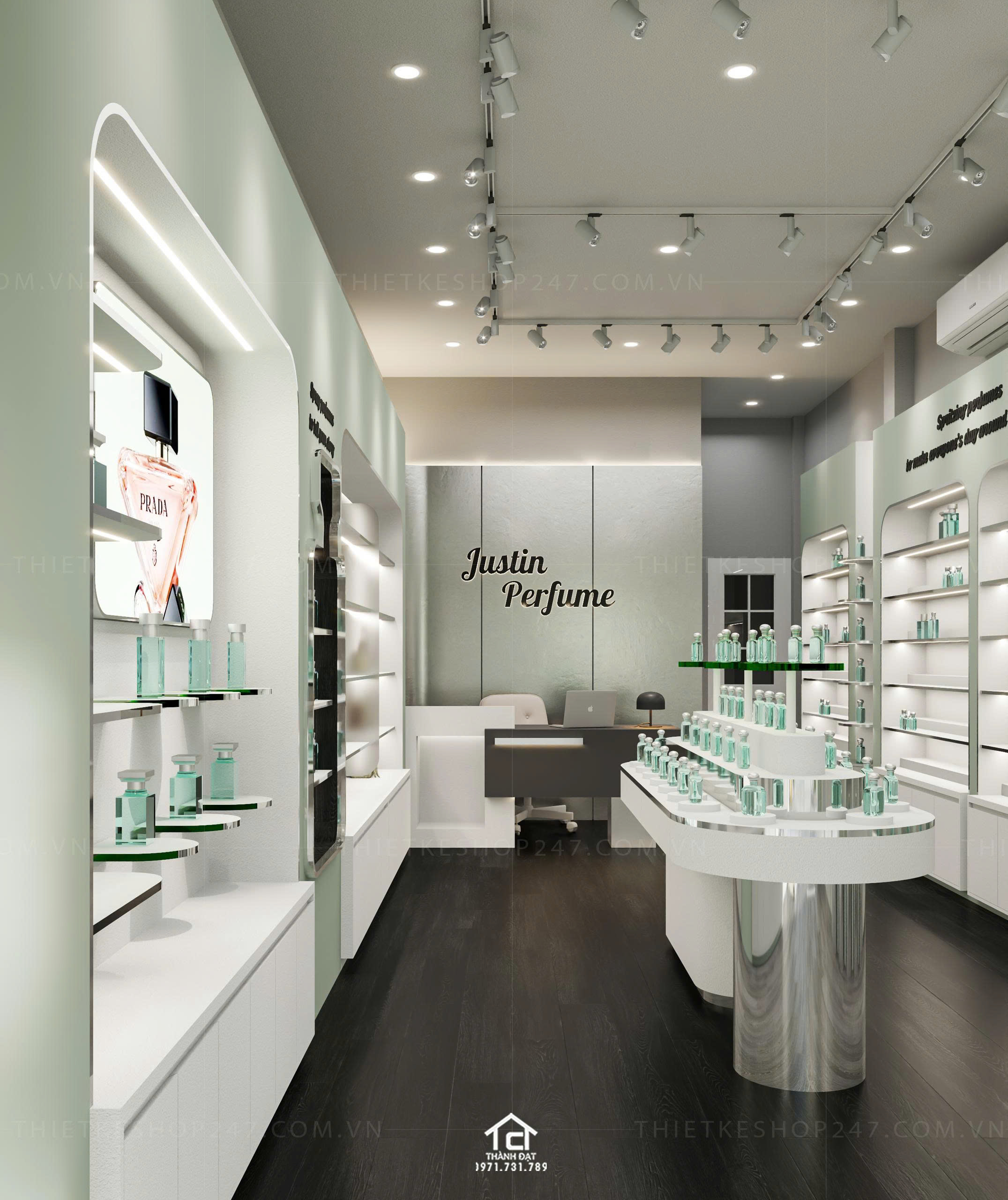 thiết kế shop mỹ phẩm, nước hoa đẹp sang trọng