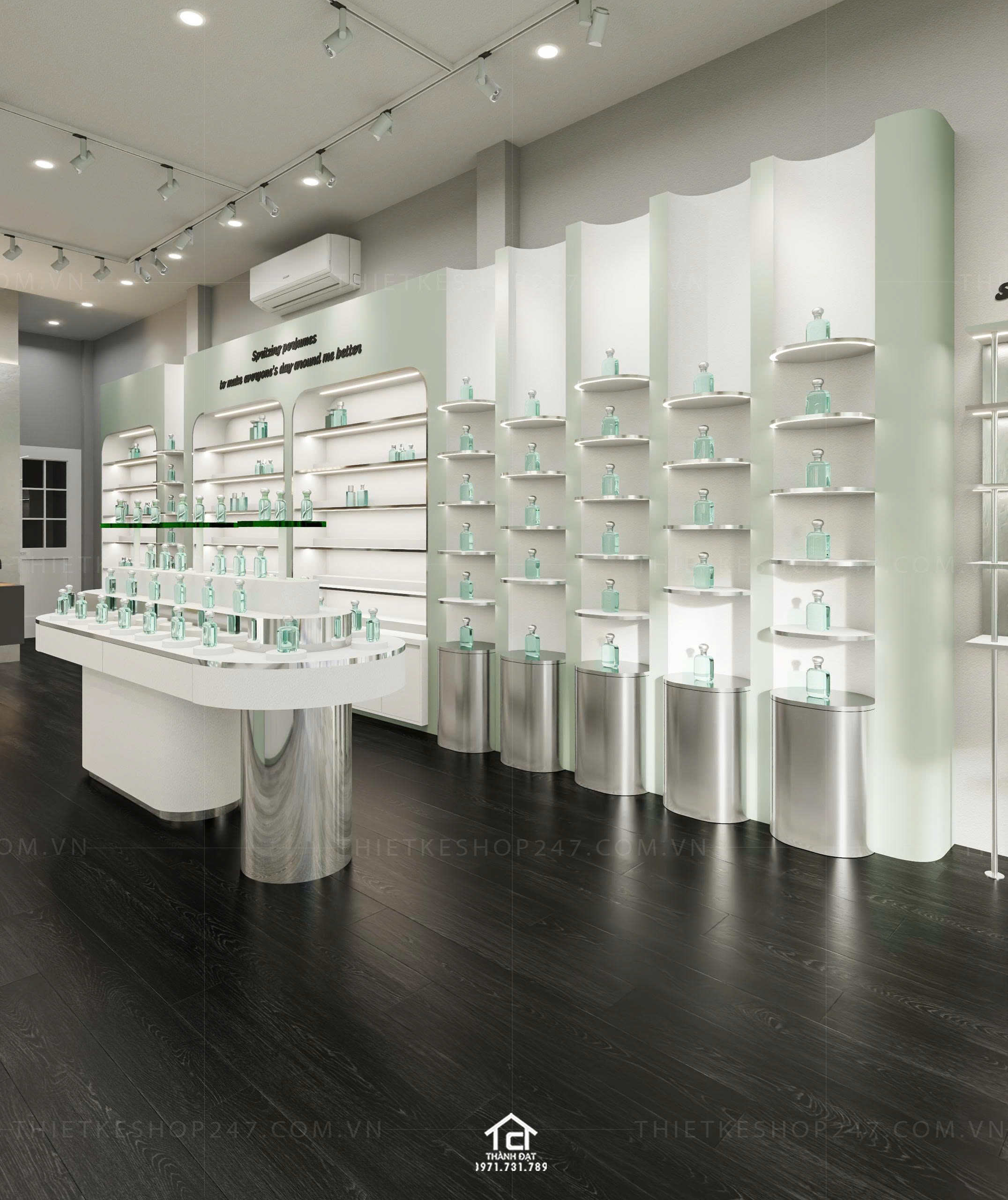 thiết kế shop mỹ phẩm, nước hoa đẹp thu hút