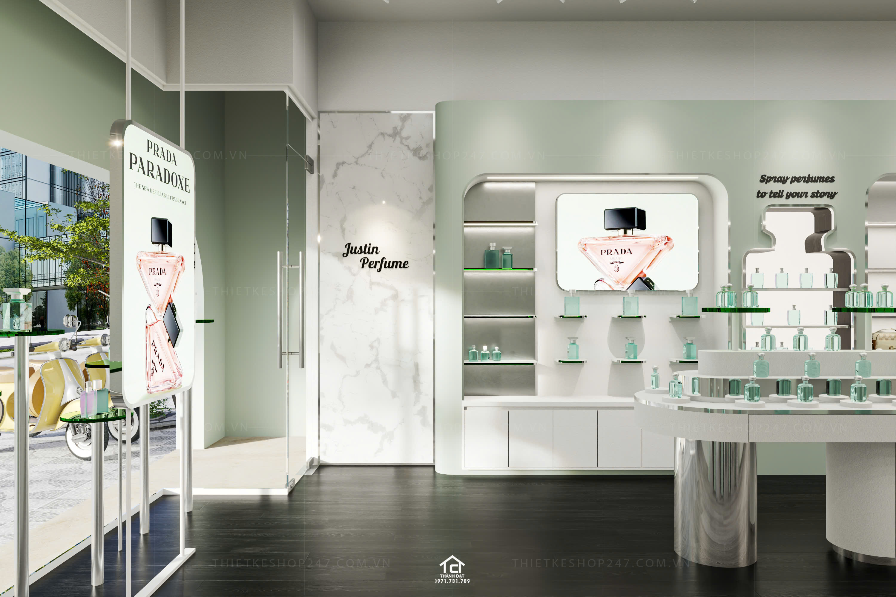 thiết kế shop mỹ phẩm, nước hoa đẹp xinh