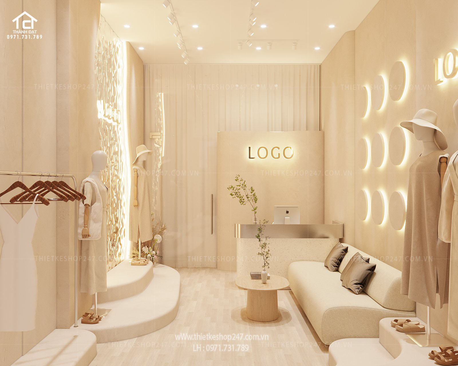 Mẫu thiết kế shop thời trang đẹp tinh tế, không gian sang trọng và hiện đại