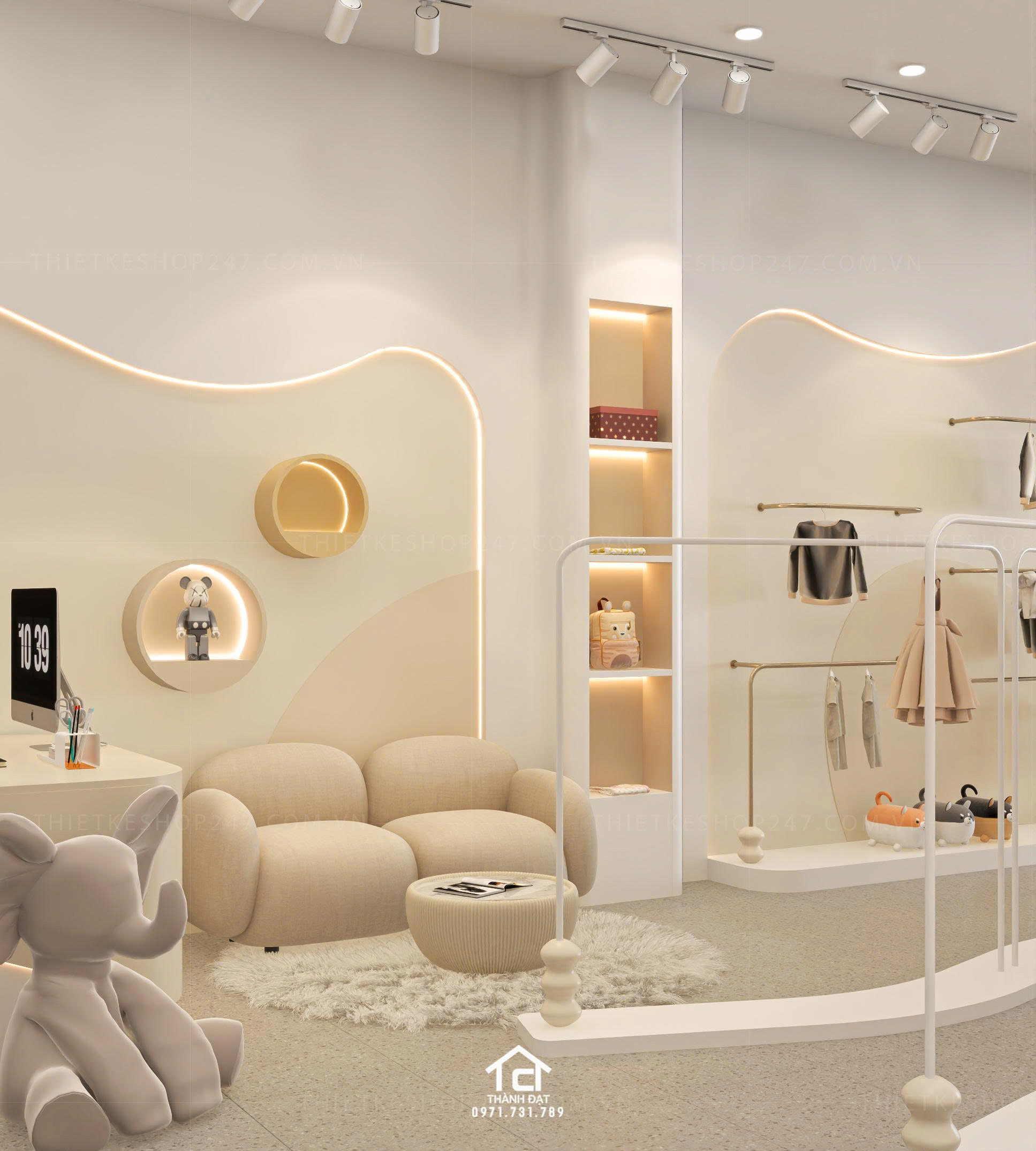 thiết kế shop thời trang trẻ em đẹp ấn tượng