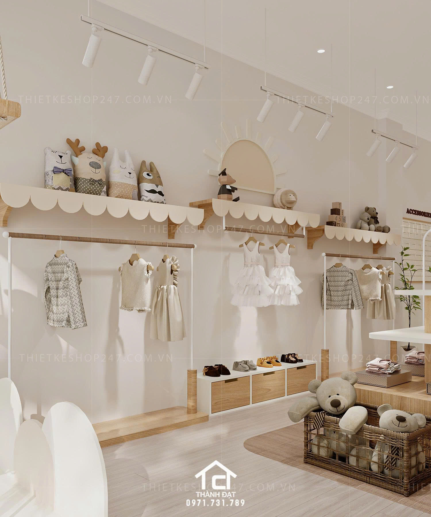 thiết kế shop thời trang trẻ em đẹp bắt mắt