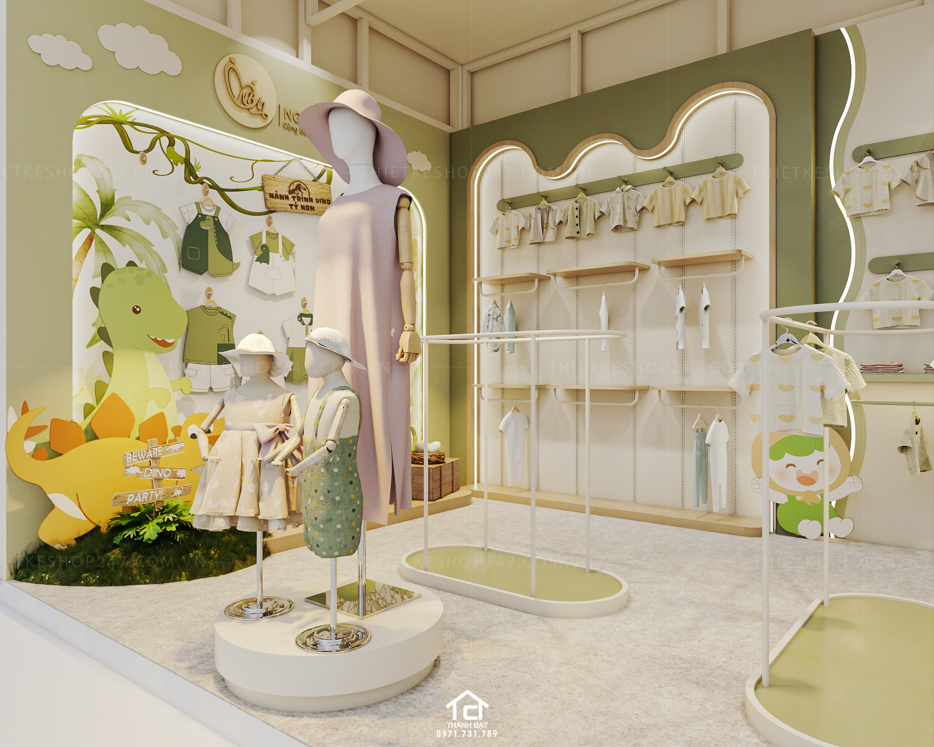 Thiết kế shop thời trang trẻ em đẹp dịu dàng