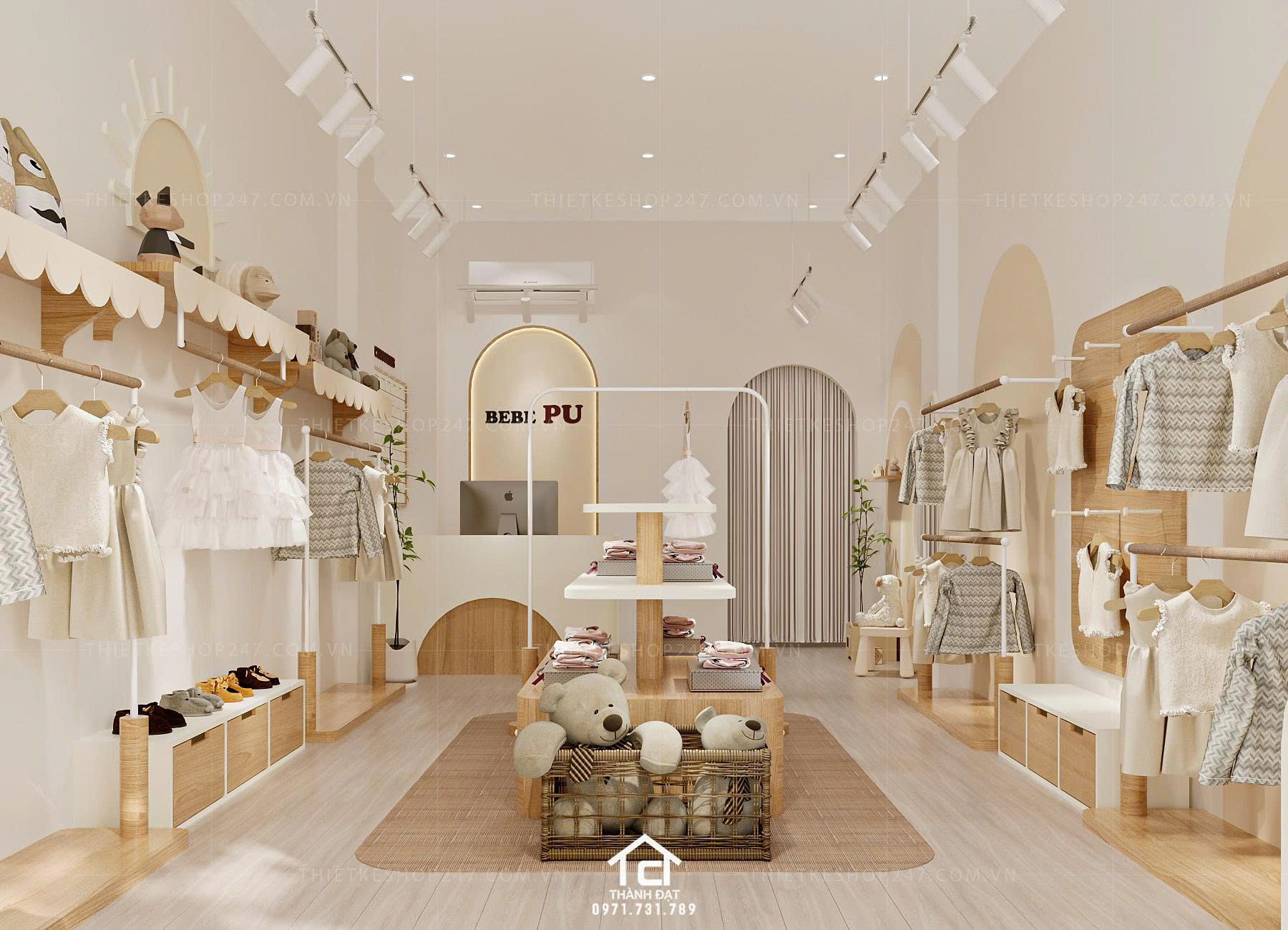 thiết kế shop thời trang trẻ em đẹp hiện đại