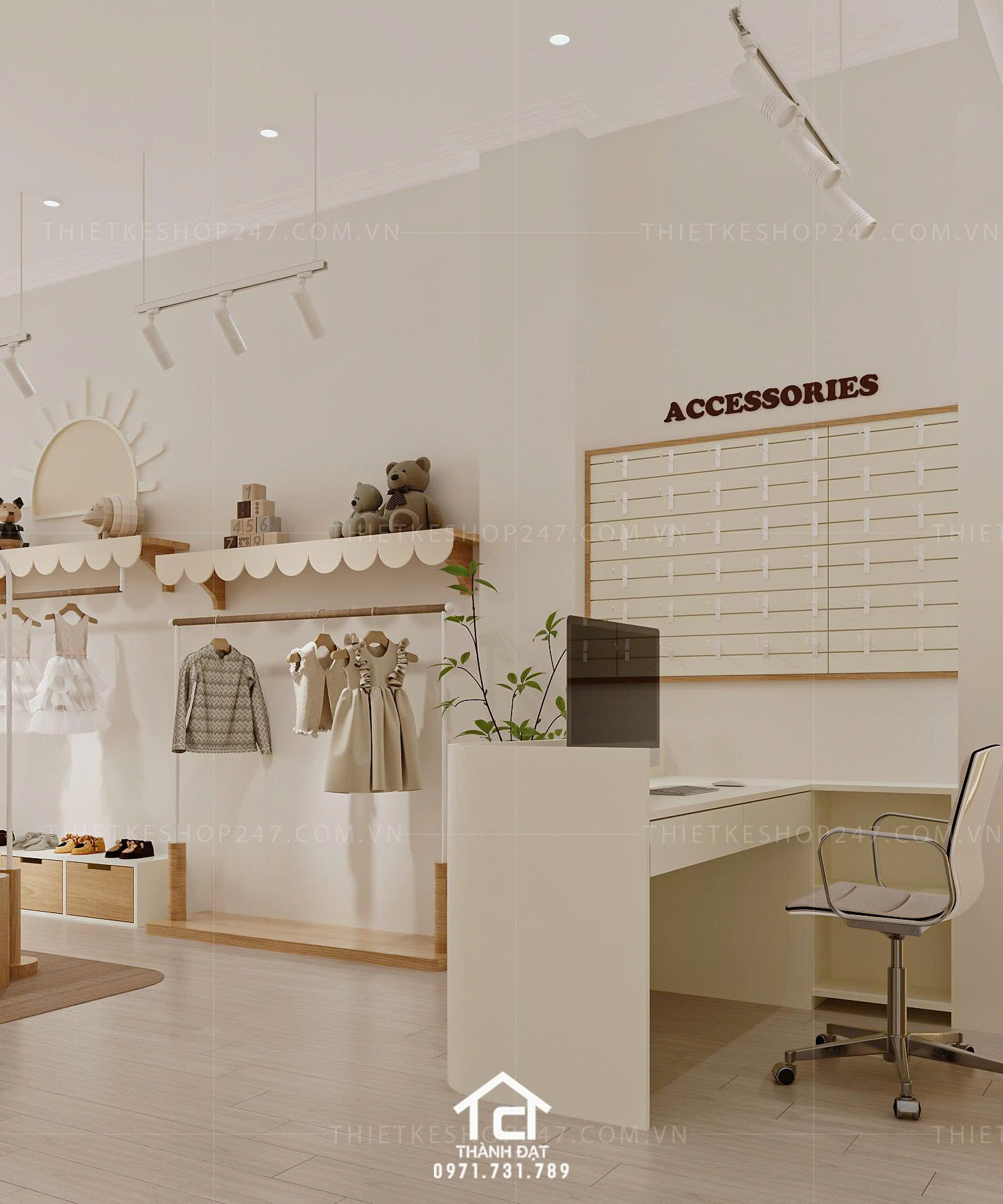 thiết kế shop thời trang trẻ em đẹp năng động