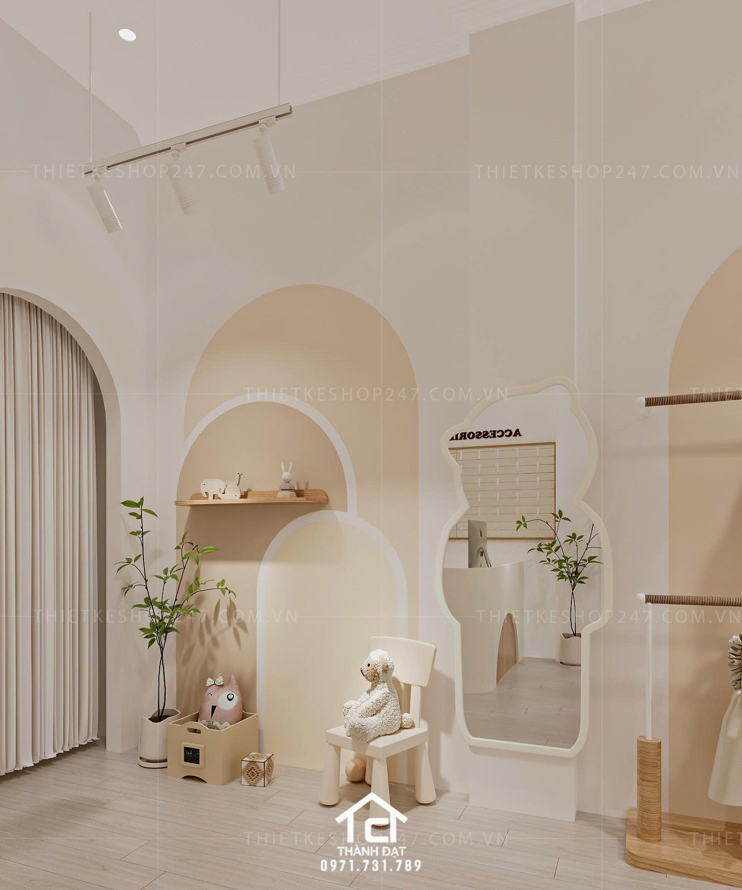 thiết kế shop thời trang trẻ em đẹp nhẹ nhàng