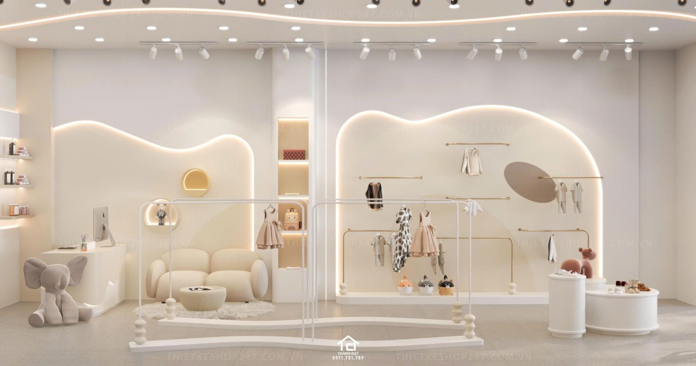 thiết kế shop thời trang trẻ em đẹp sang trọng