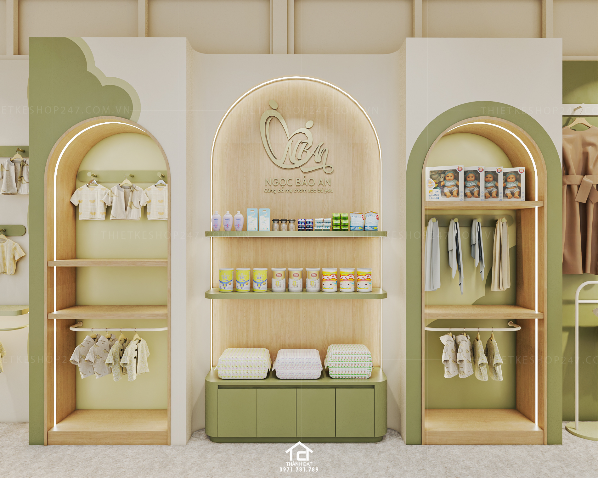 Thiết kế shop thời trang trẻ em đẹp sang trọng