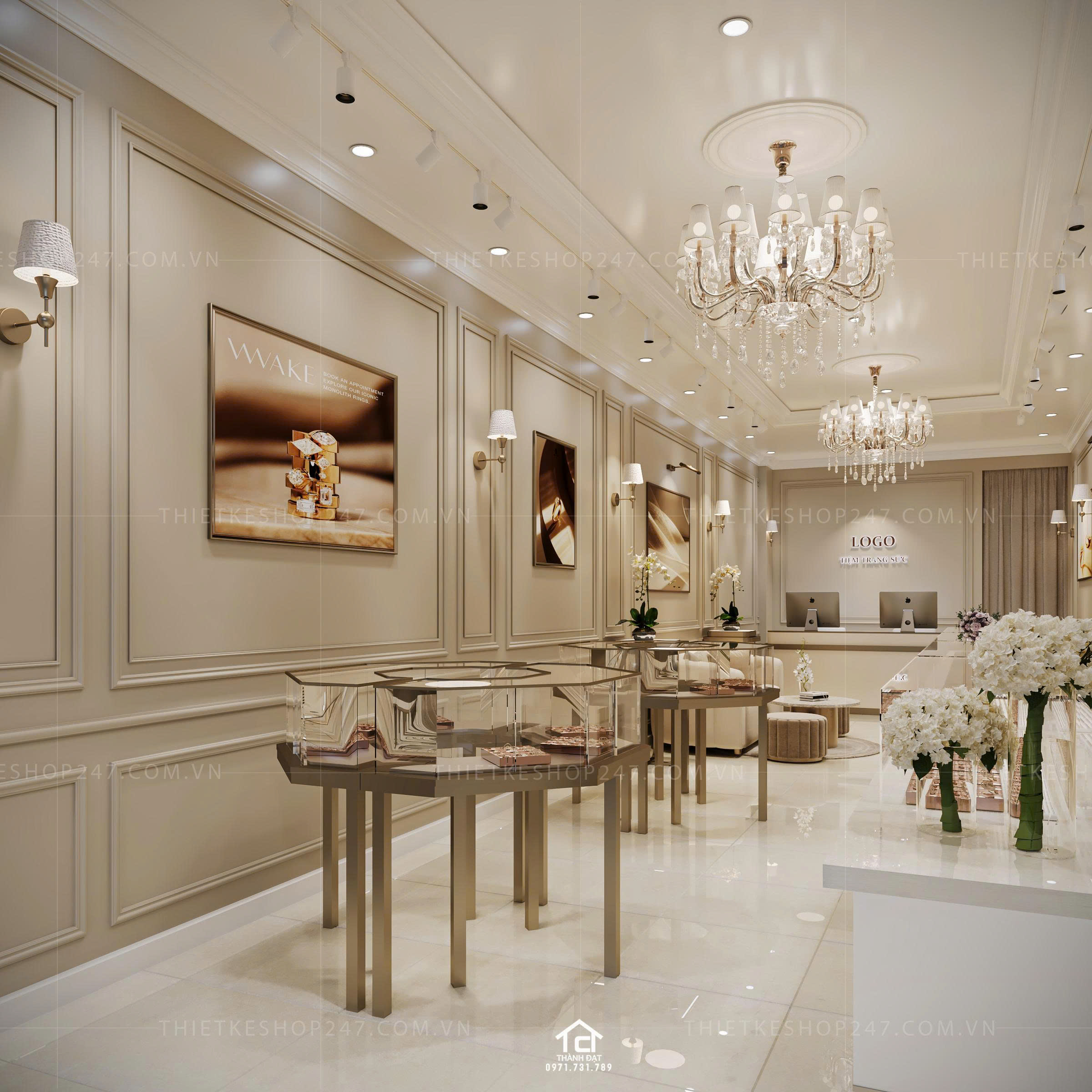 thiết kế shop trang sức đẹp sinh động