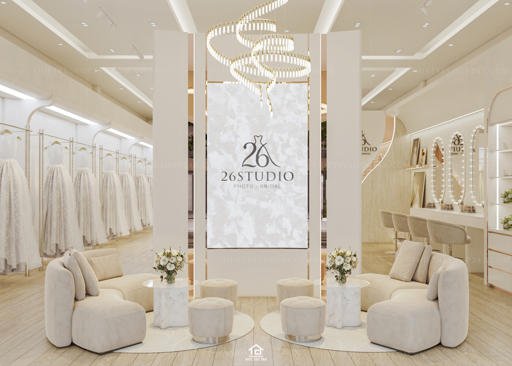 thiết kế studio áo cưới đẹp hiện đại