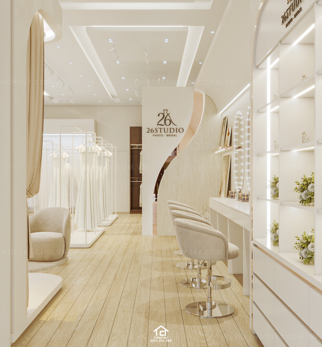 thiết kế studio áo cưới đẹp rộng lớn