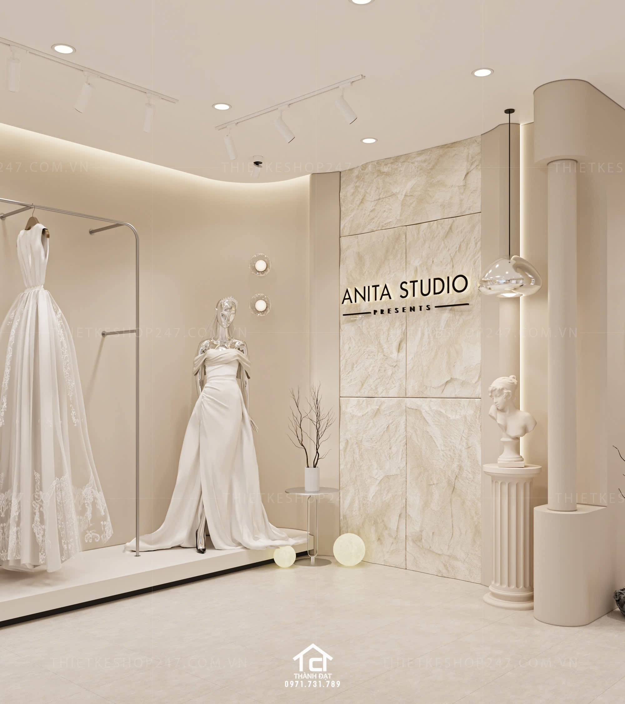 thiết kế studio áo cưới đẹp thoáng mát