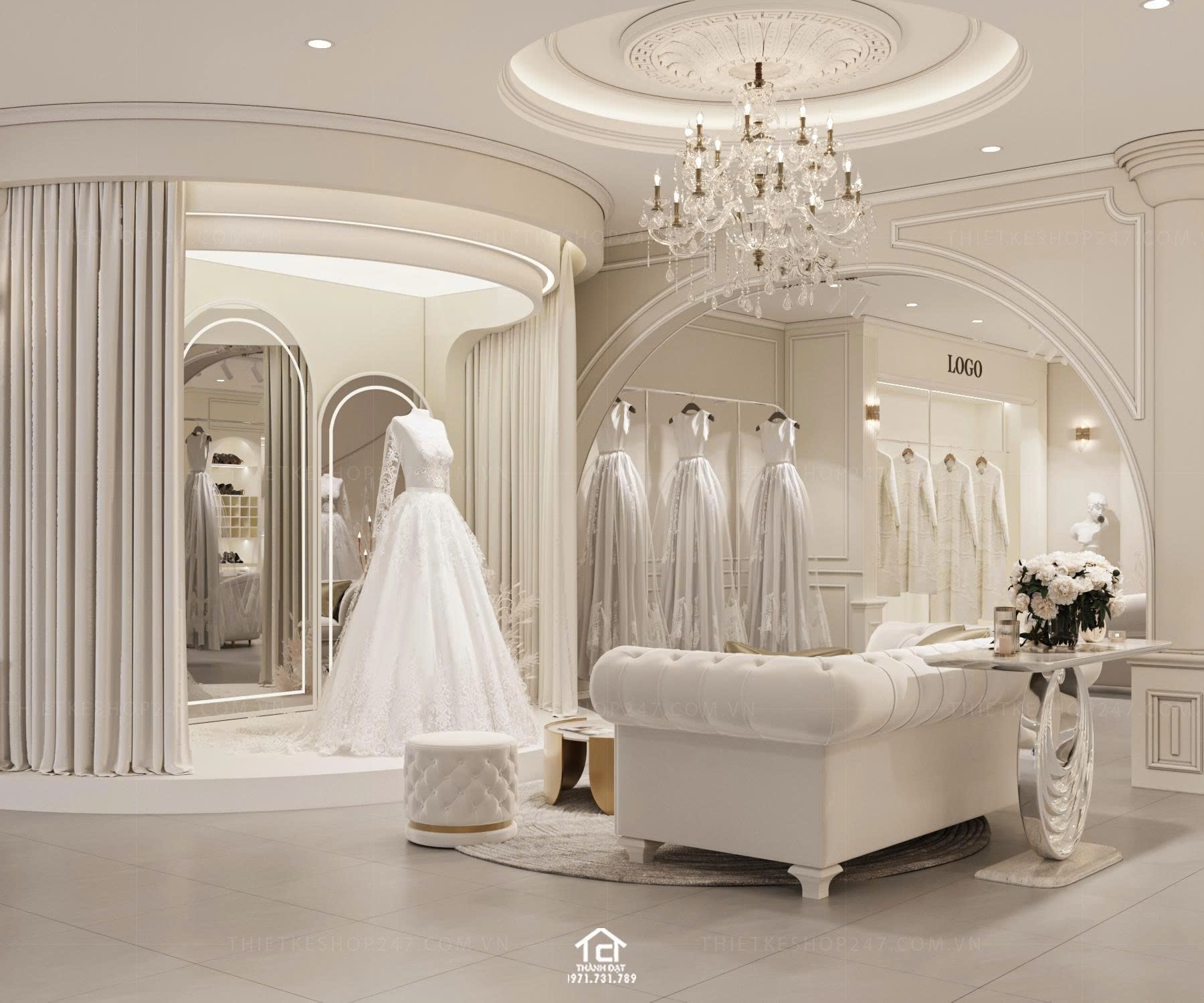 thiết kế studio áo cưới sang chảnh
