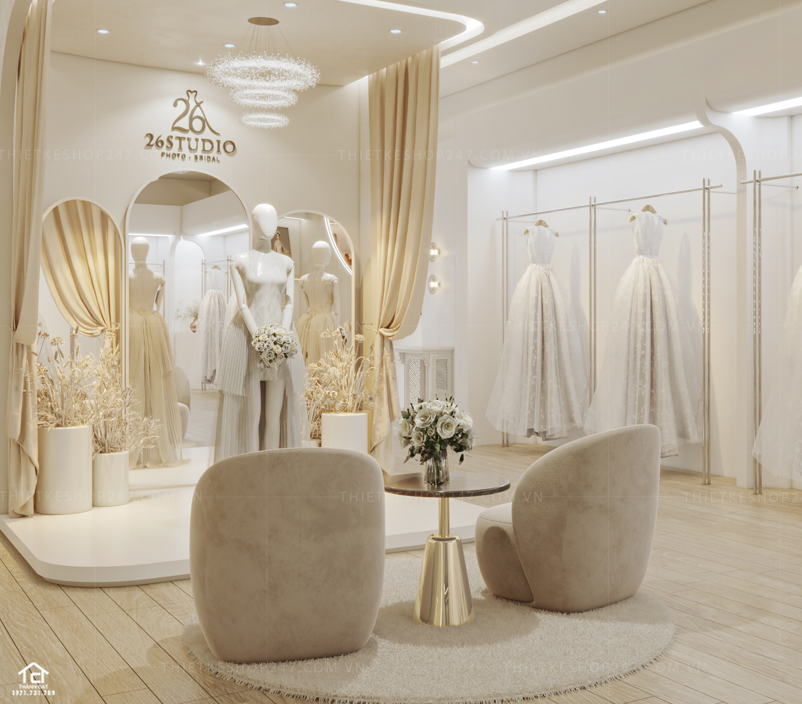 thiết kế studio áo cưới sang trọng