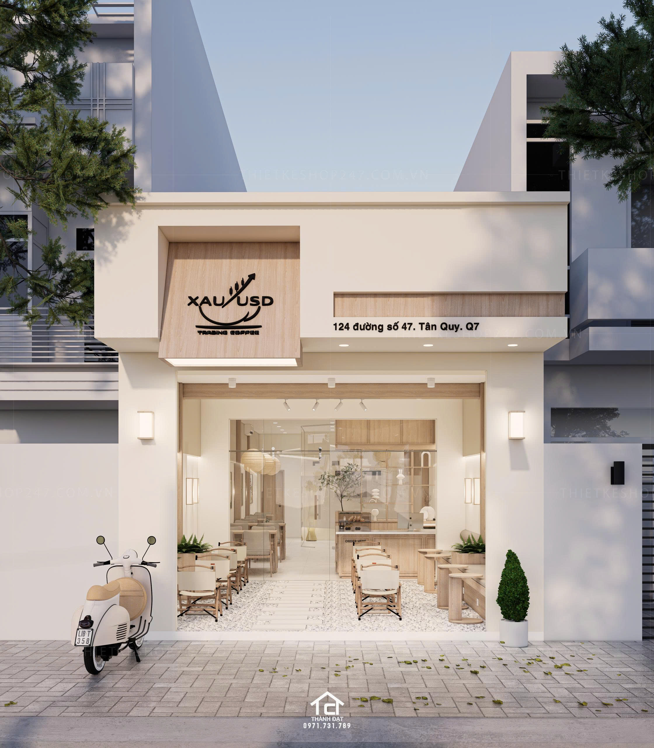 thiết kế tiệm cafe đẹp sang trọng