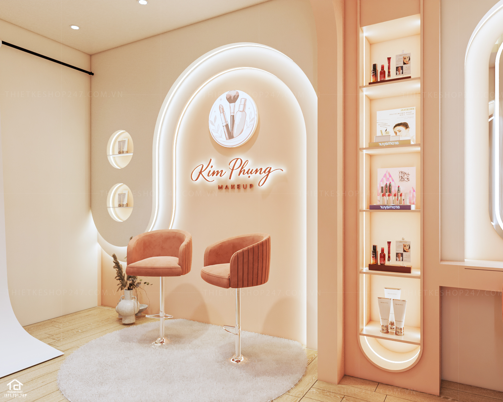 thiết kế tiệm makeup đẹp dịu dàng