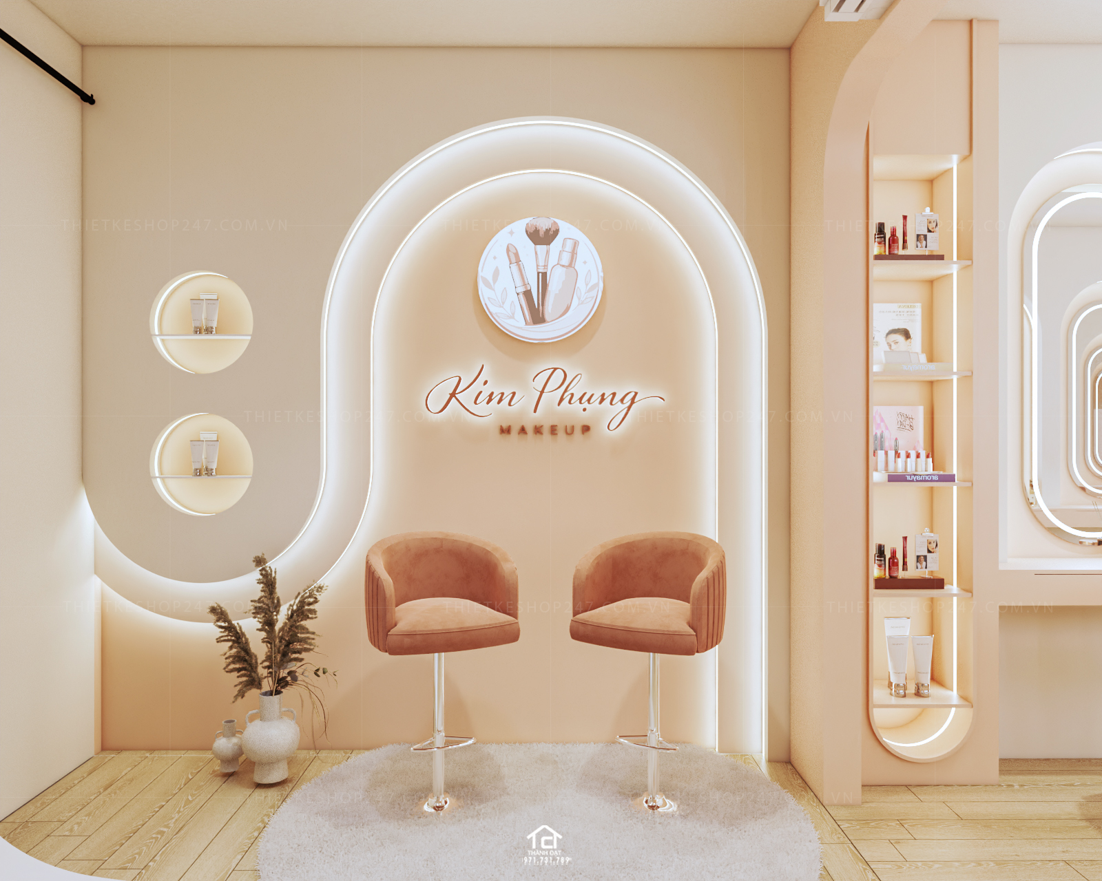 thiết kế tiệm makeup đẹp rộng lớn