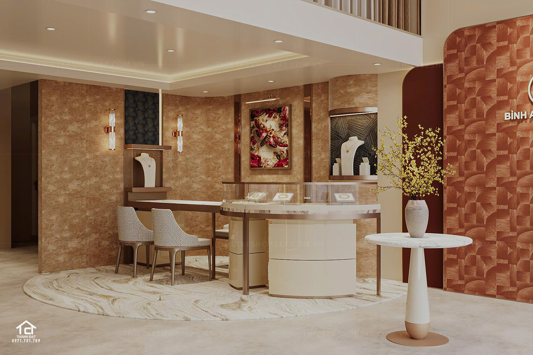 thiết kế tiệm vàng, kim cương đẹp bắt mắt