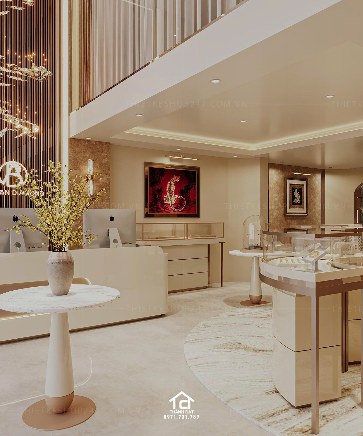 thiết kế tiệm vàng, kim cương đẹp hài hòa