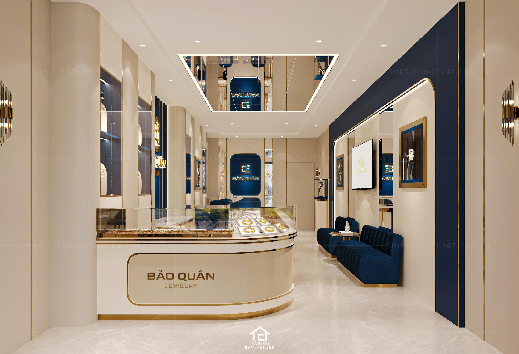 thiết kế tiệm vàng, kim cương đẹp hiện đại