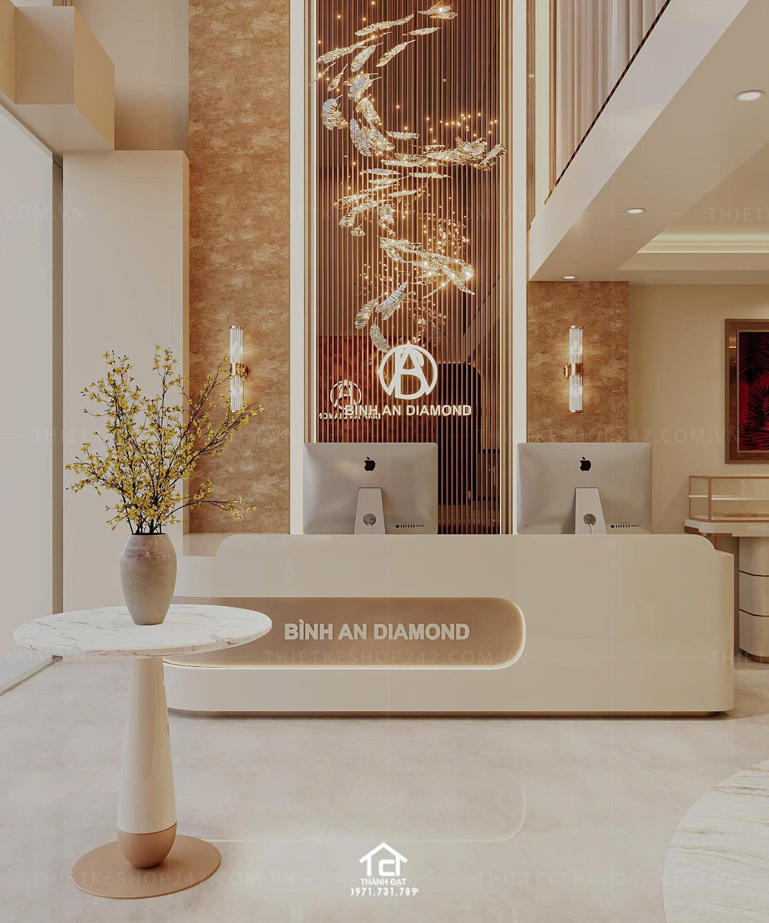 thiết kế tiệm vàng, kim cương đẹp lung linh