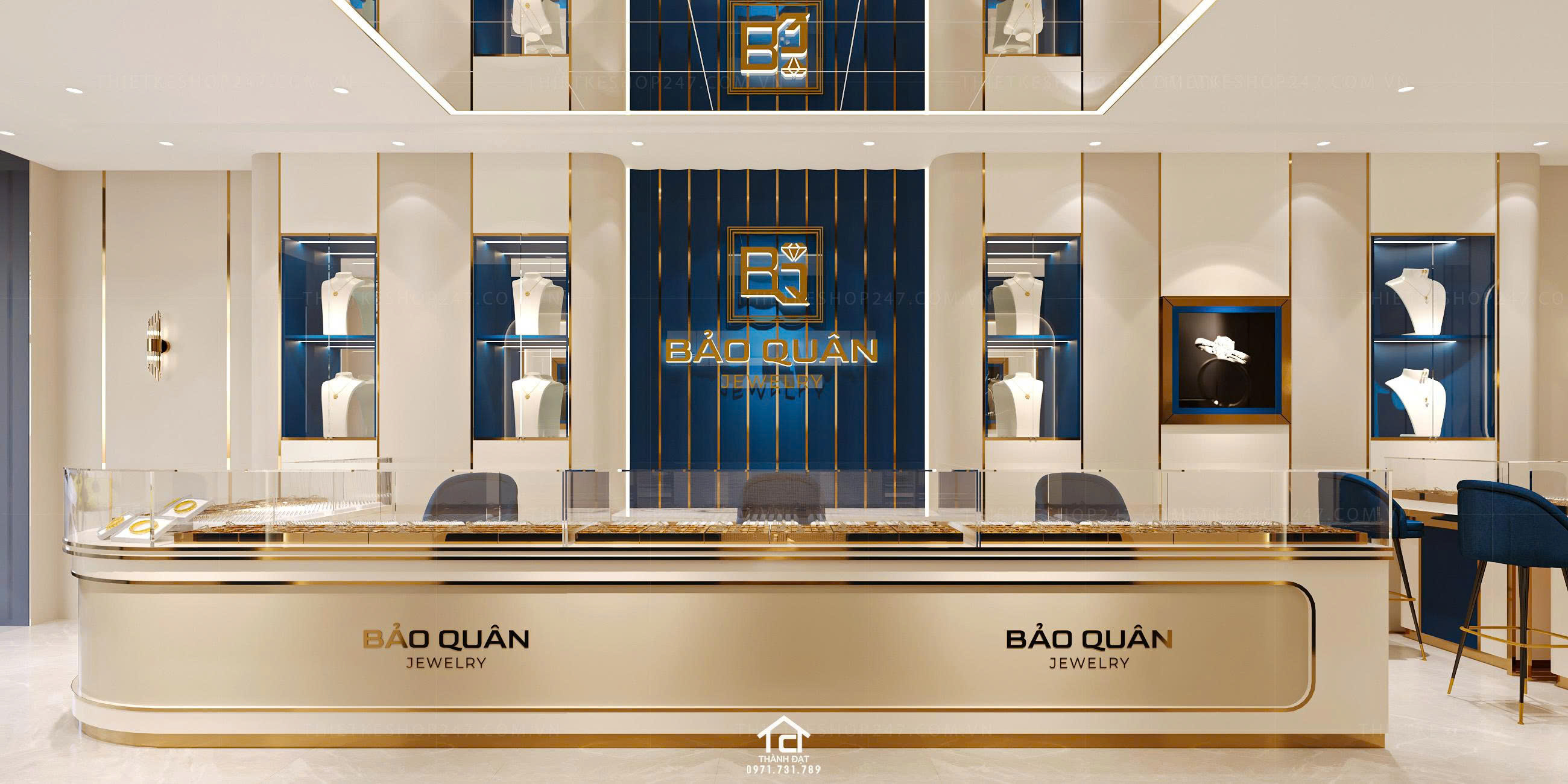 thiết kế tiệm vàng, kim cương đẹp năng động