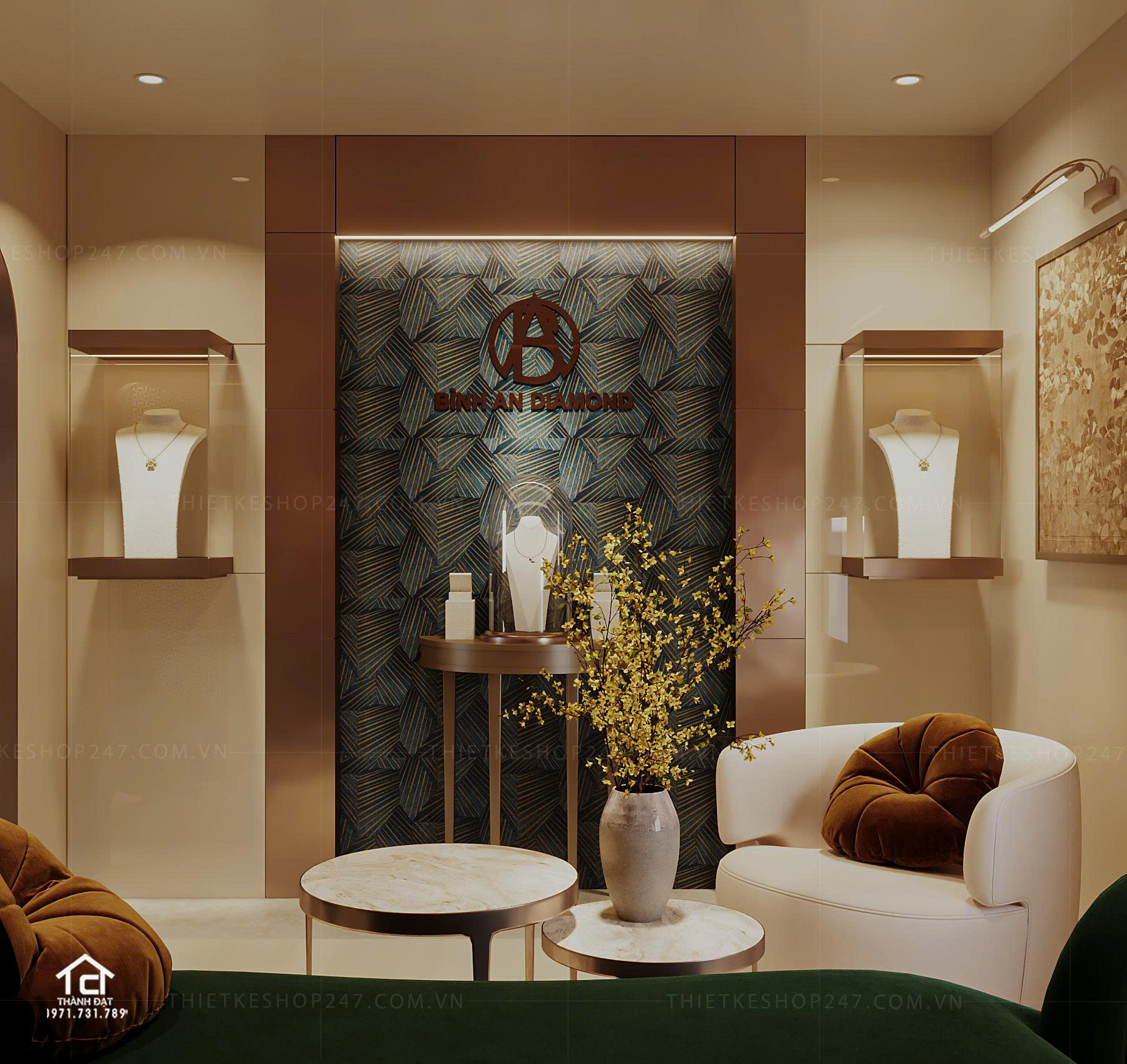 thiết kế tiệm vàng, kim cương đẹp năng động