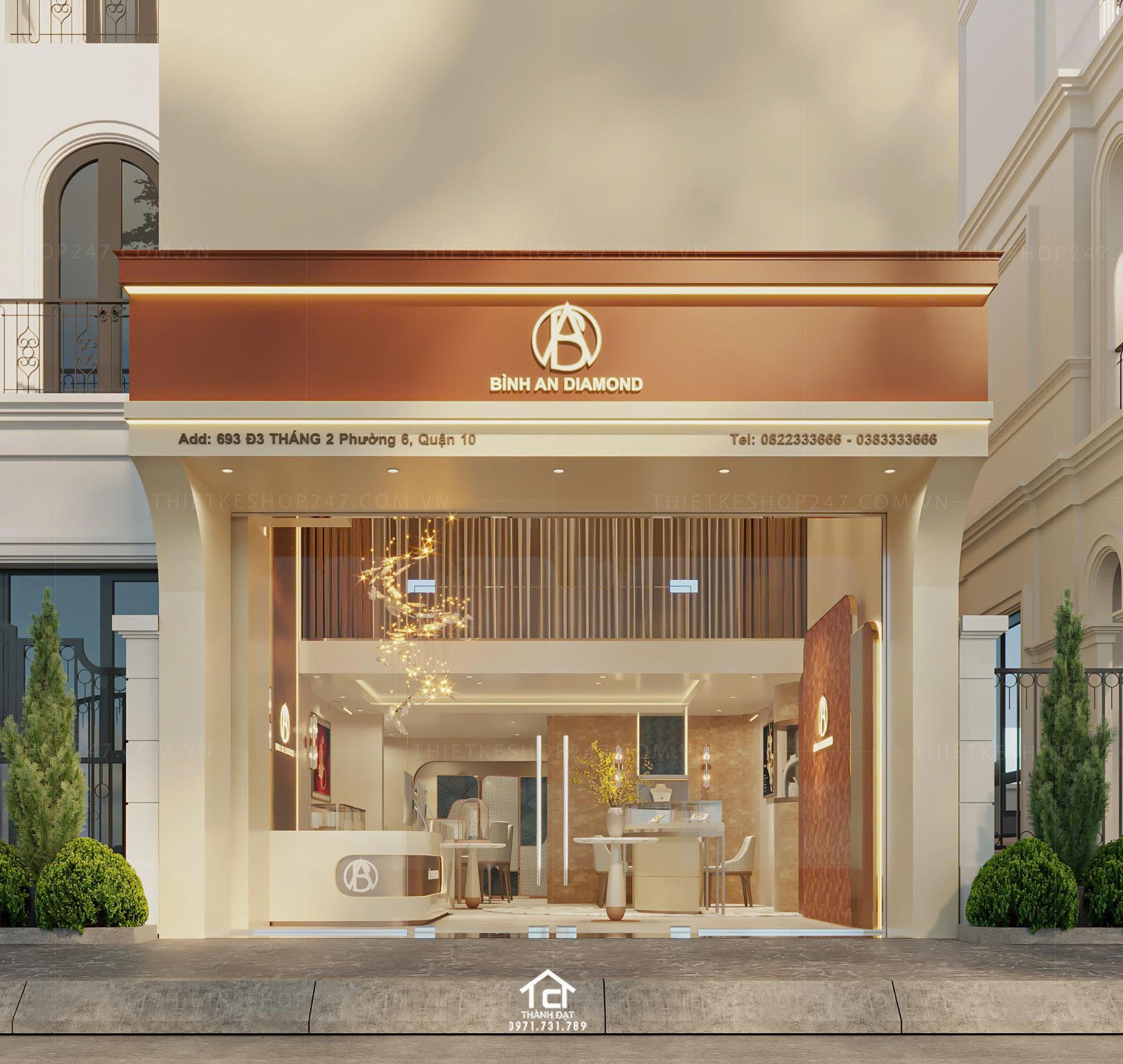 Thiết kế tiệm vàng, kim cương đẹp sang trọng