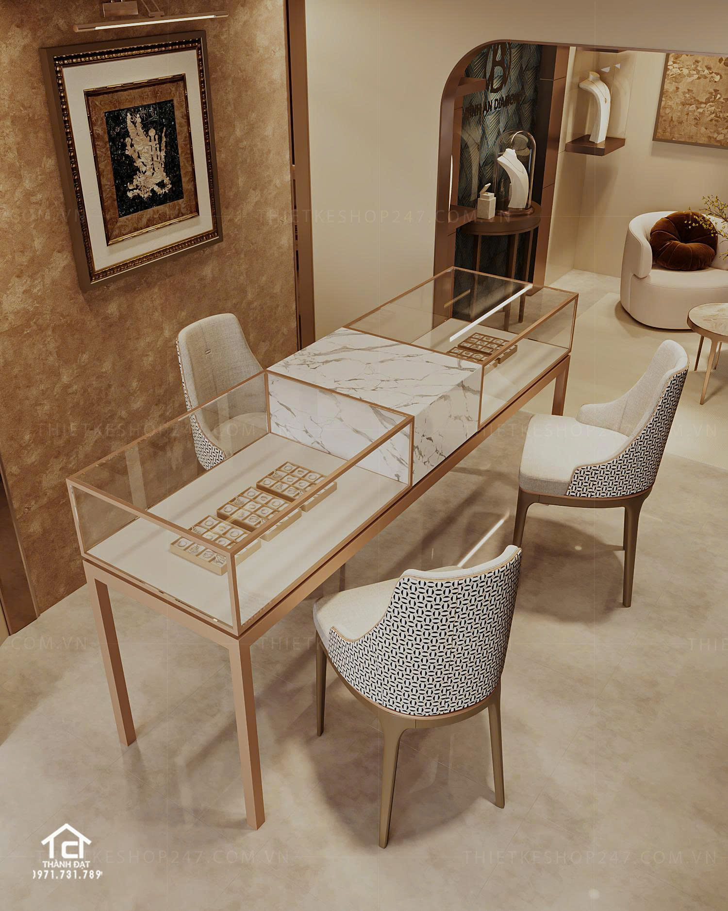 thiết kế tiệm vàng, kim cương đẹp thu hút