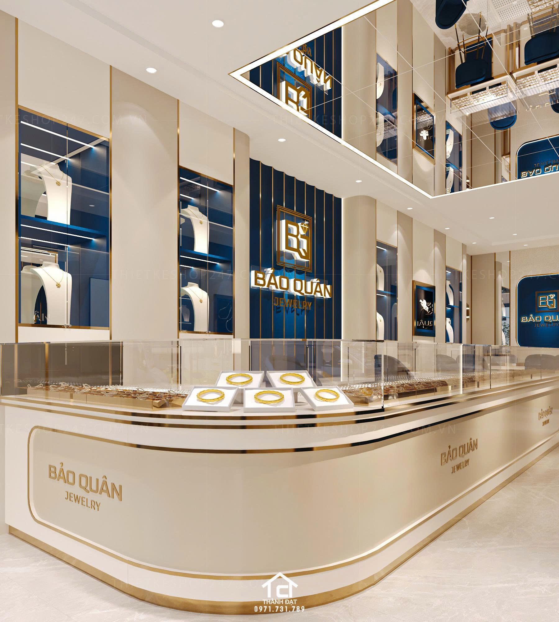 thiết kế tiệm vàng, kim cương đẹp trẻ trung