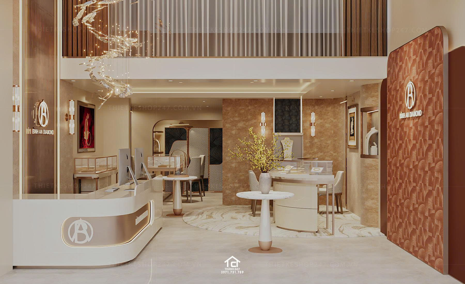 Thiết kế tiệm vàng, kim cương đẹp trẻ trung