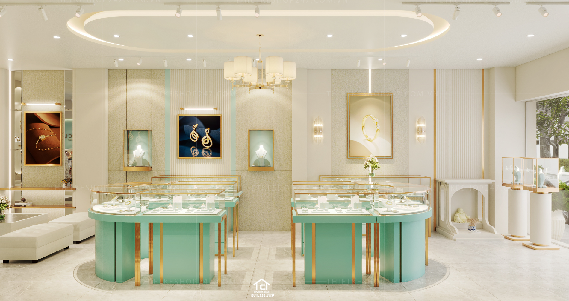 Thiết kế tiệm vàng, kim cương đẹp xinh