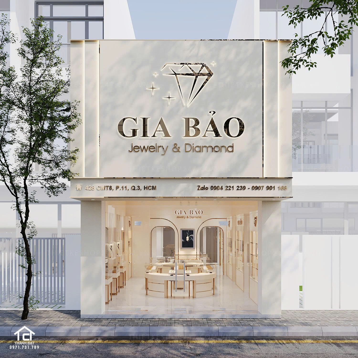 thiết kế tiệm vàng, kim cương đẹp