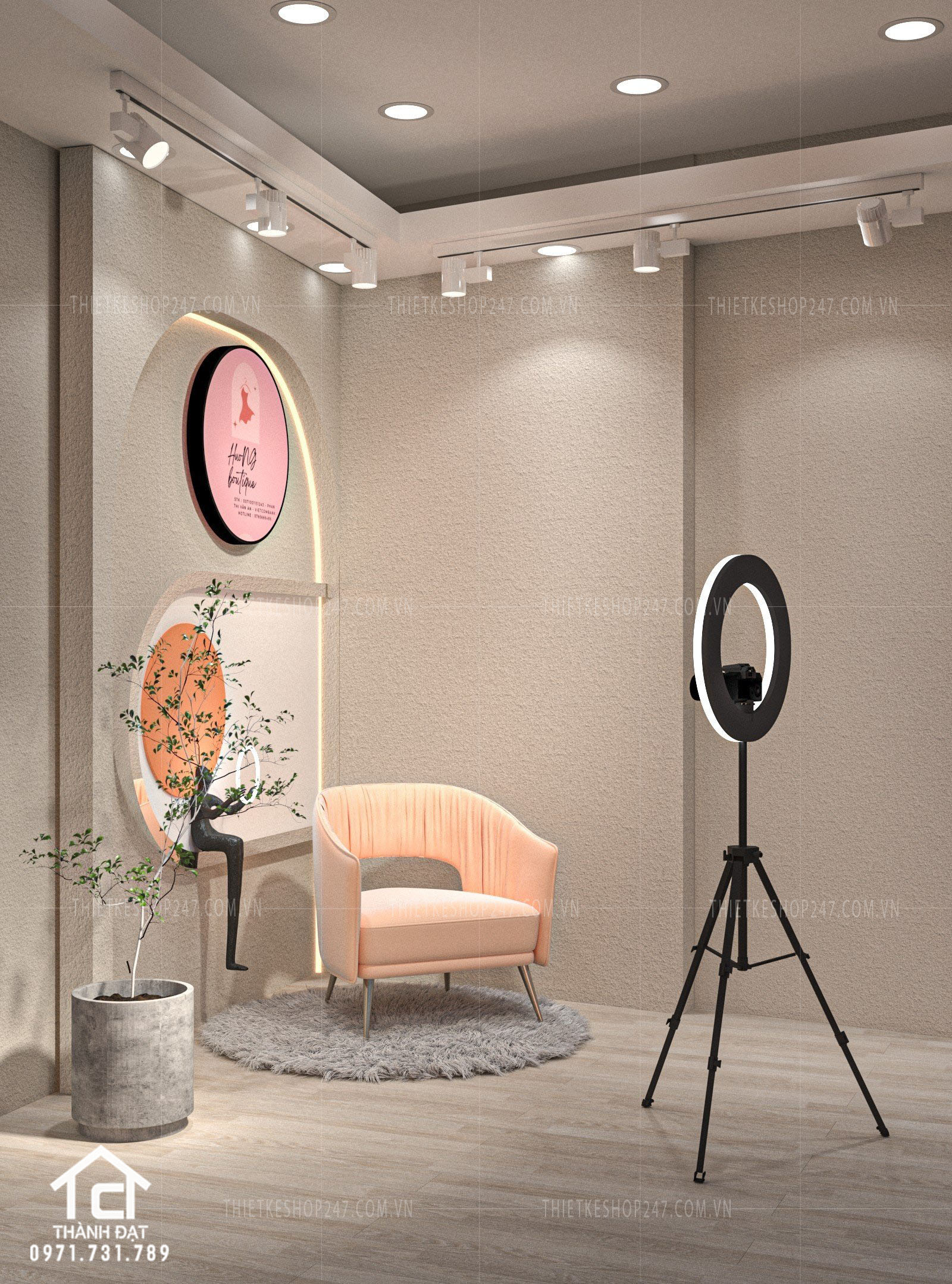 Thiết kế vách live stream nhỏ xinh – Huong Boutique