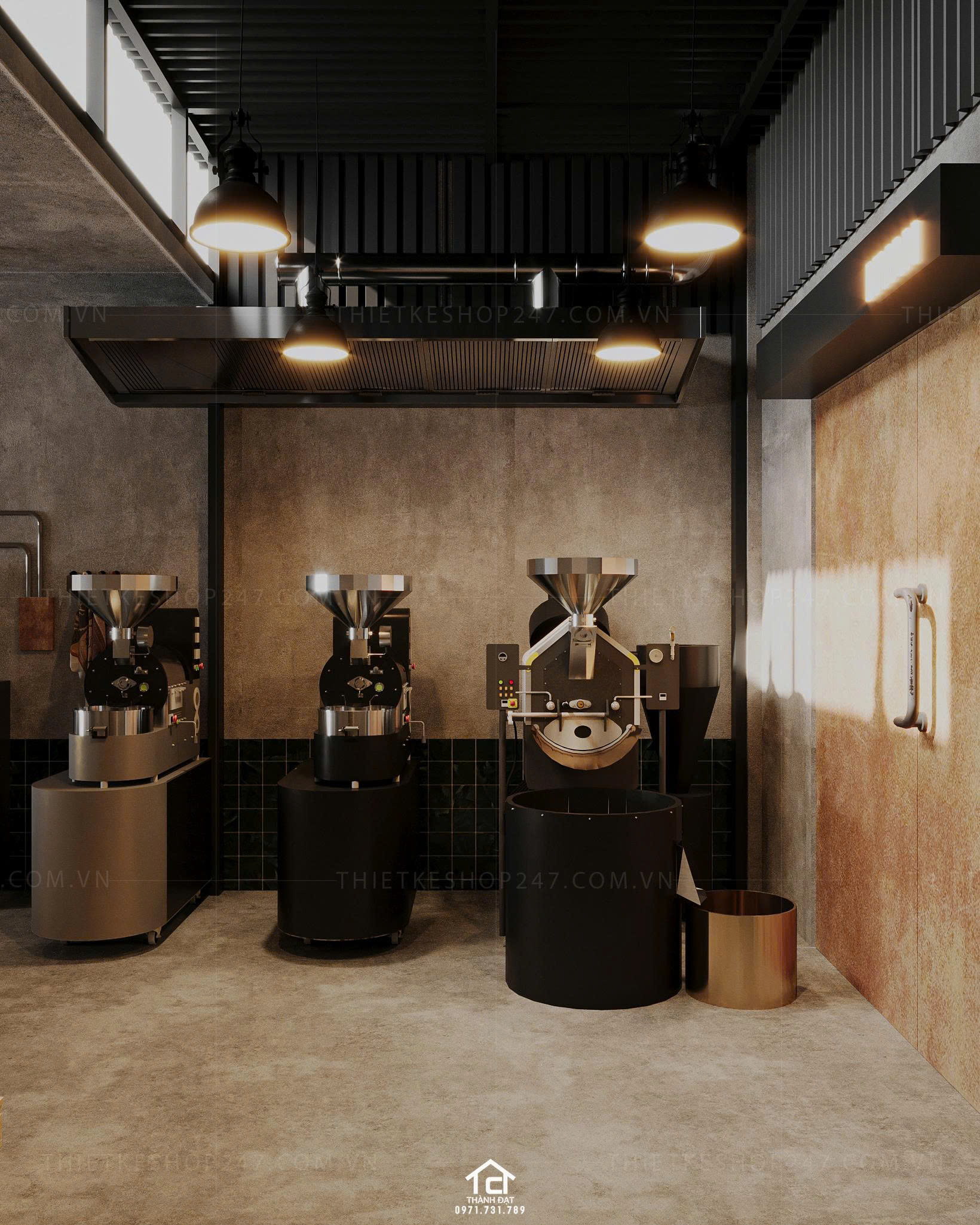 thiết kế xưởng rang cafe đẹp hài hòa