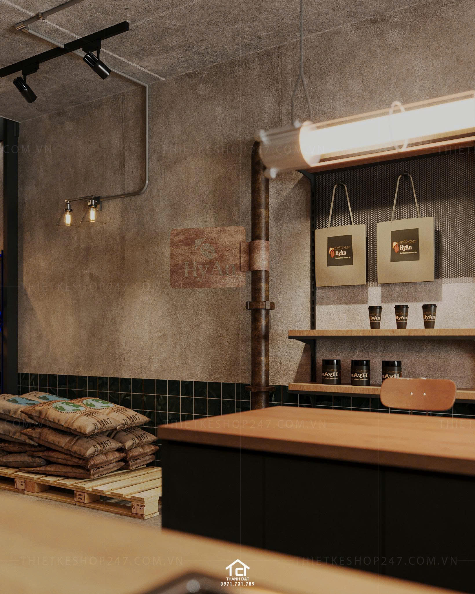 thiết kế xưởng rang cafe đẹp năng động