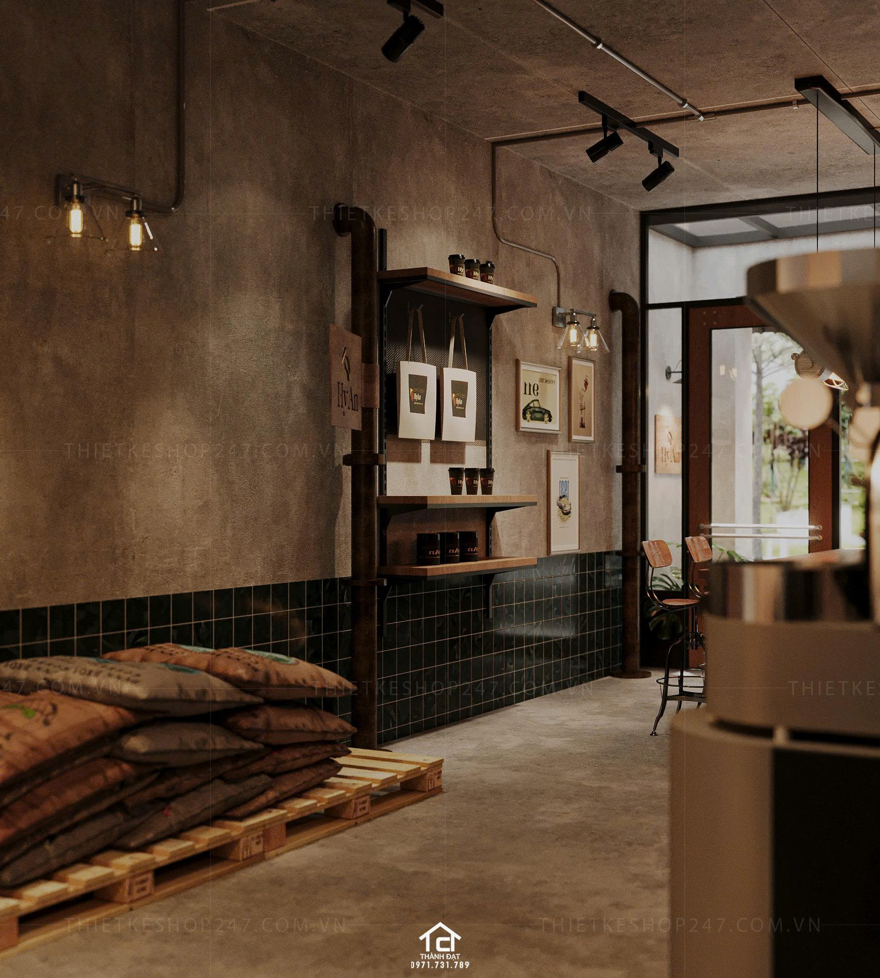 thiết kế xưởng rang cafe đẹp nổi bật