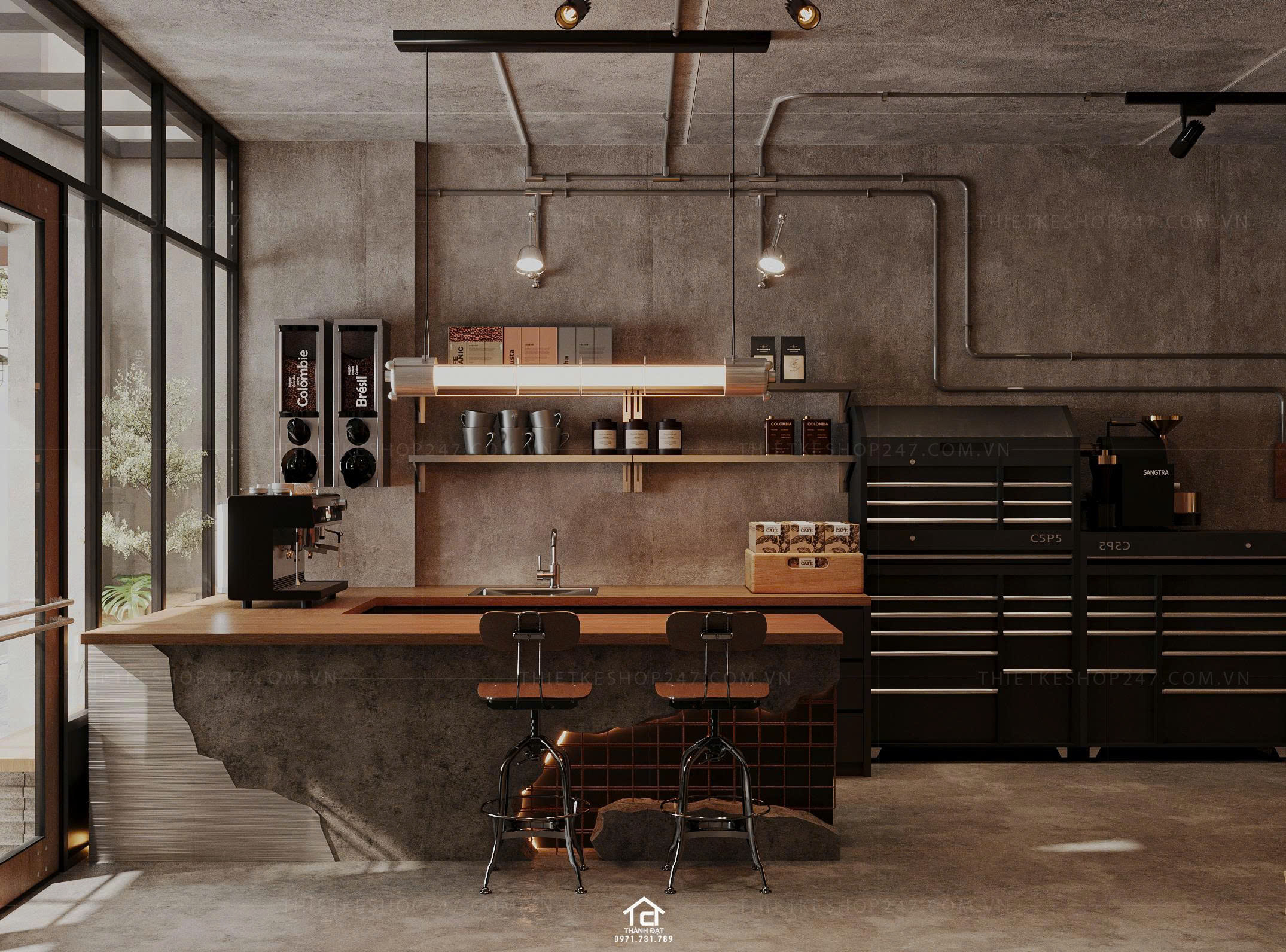 thiết kế xưởng rang cafe đẹp trẻ trung