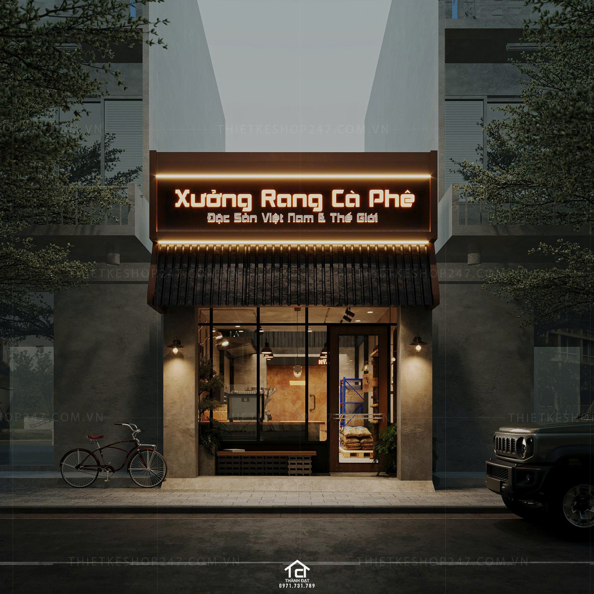 thiết kế xưởng rang cafe đẹp